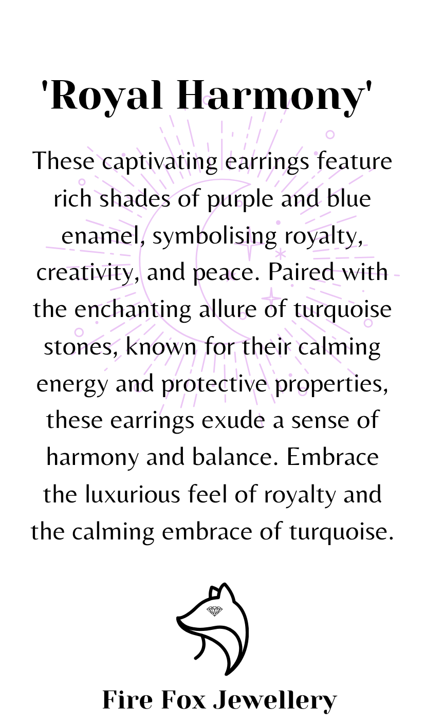 'Royal Harmony' Enamel Earrings with Turquoise Beads and Sterling Silver Earring Hooks.