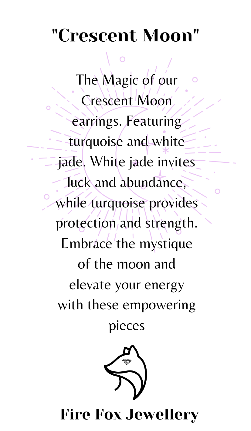 Crescent Moon Earrings with White Jade