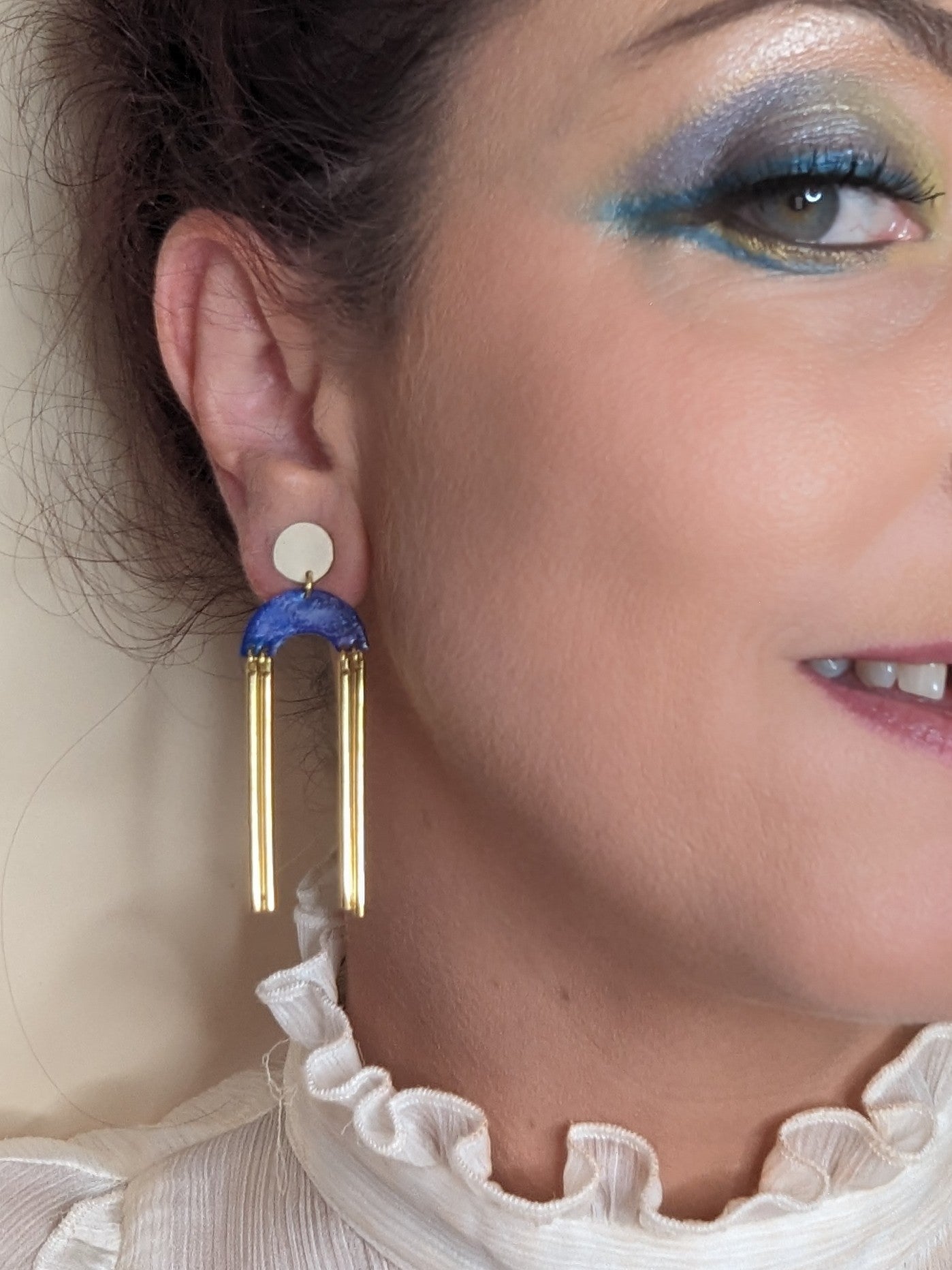 Purple and Blue Abstract Dangle Earrings.