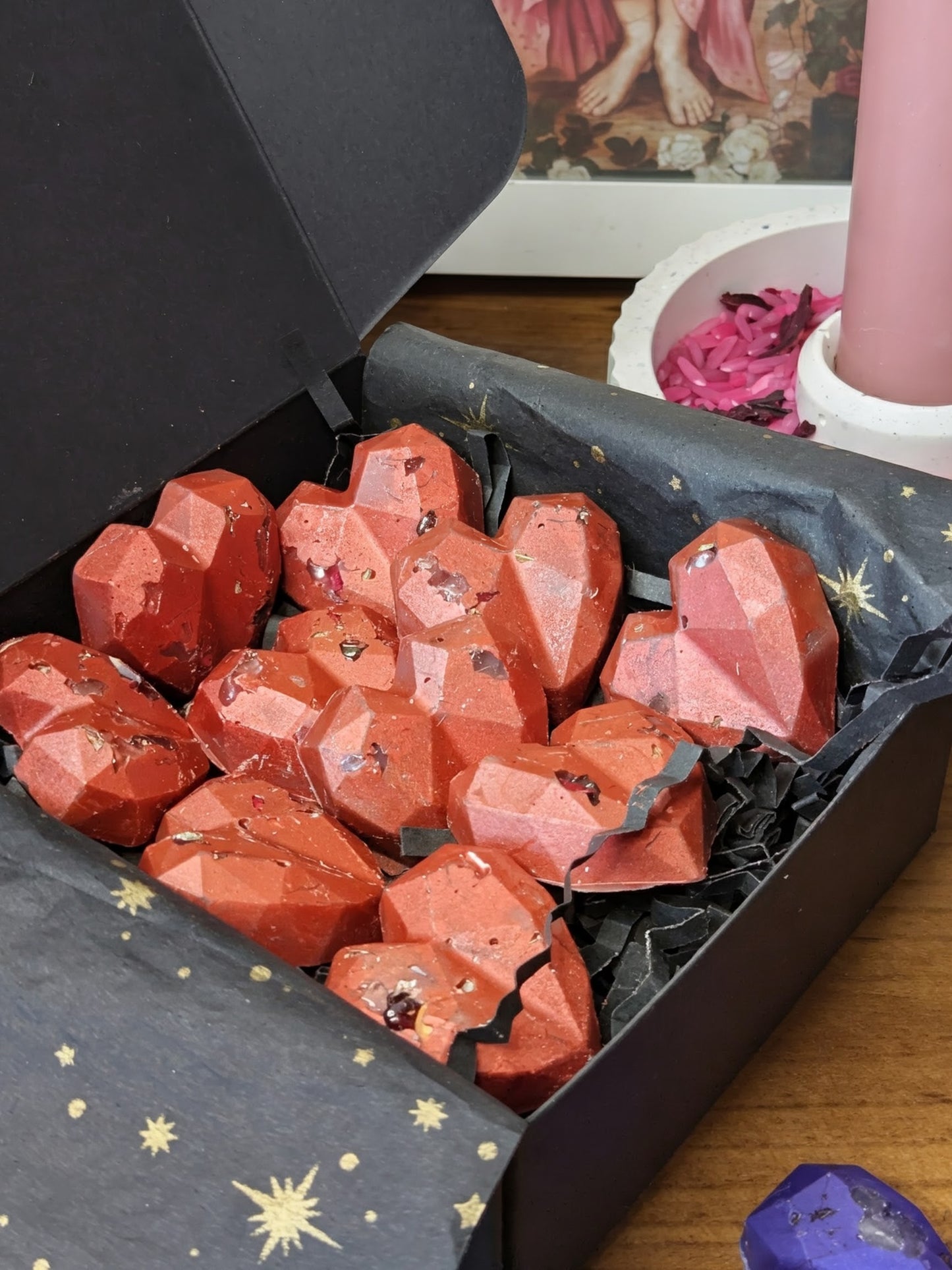 Self-love meets seduction 13 Lost Cherry–inspired Crimson Temptress, infused with crystals and dried flowers. Romantic, indulgent, and made for candlelit rituals.