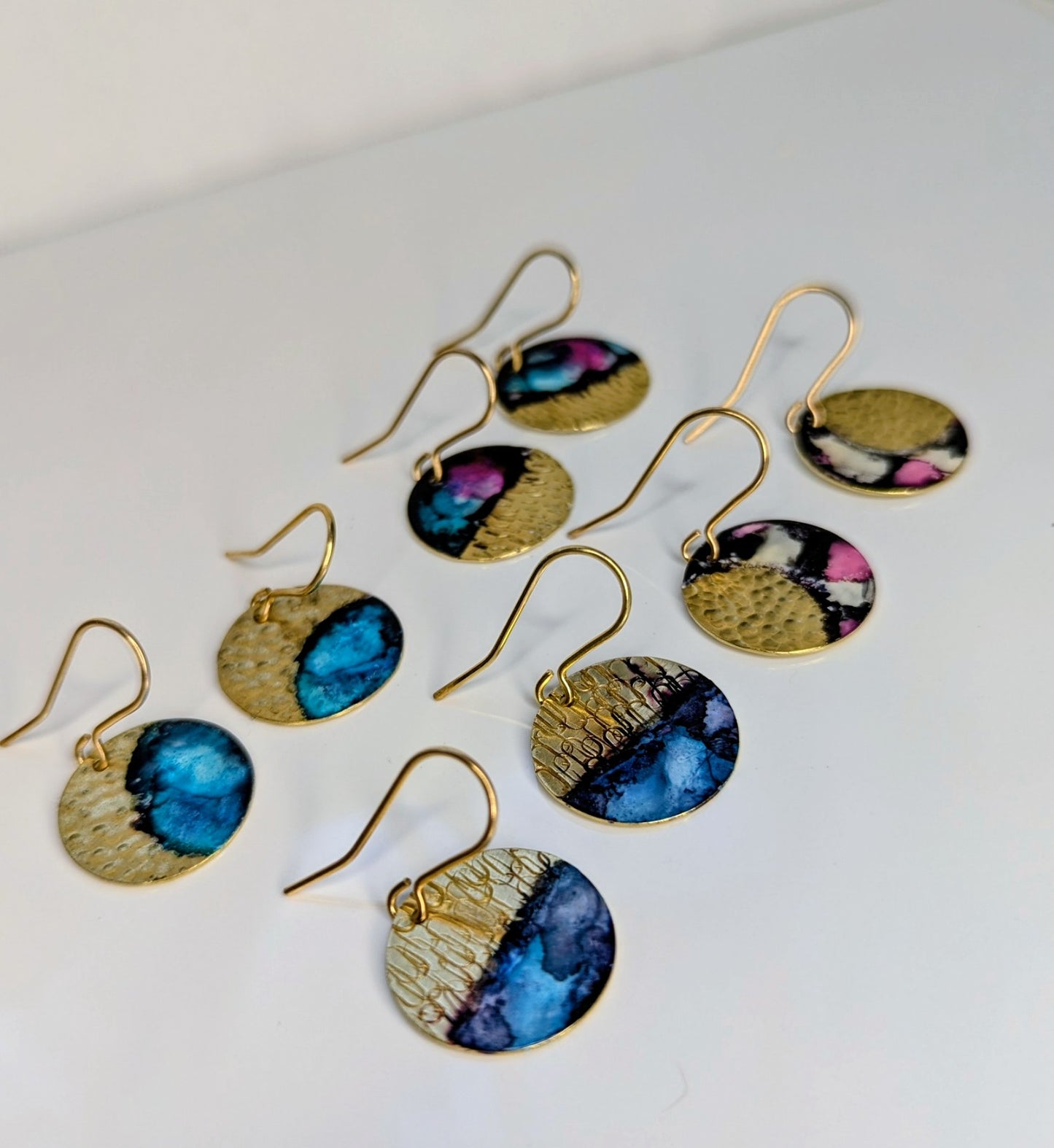 Boho Enamel Brass Dangle Earrings: Gold Plated Hooks