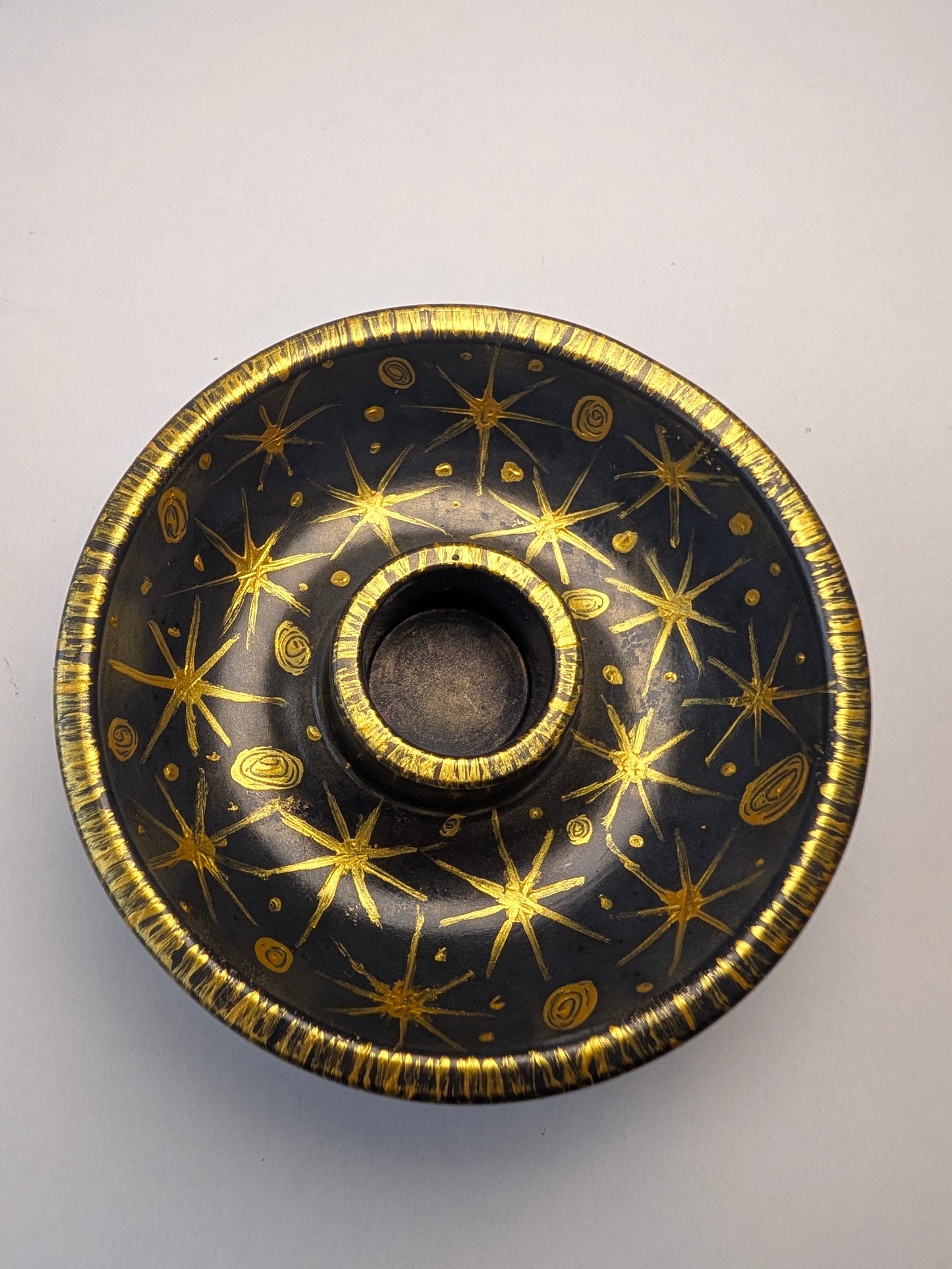 Celestial Handcrafted Ritual Candle Bowls with Gold Accents Unique Design for Spiritual Practices Hand Painted Cast from Jesmonite