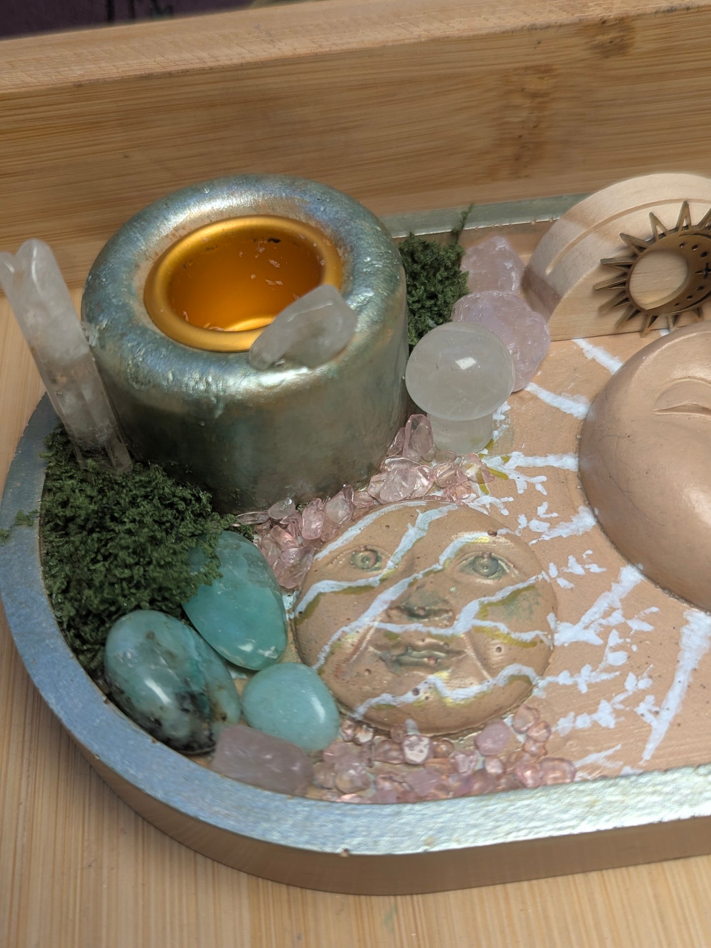 Mini Crystal Altar Tray Set – Incense Holder, Candle Holder, Tarot Stand & Crystals