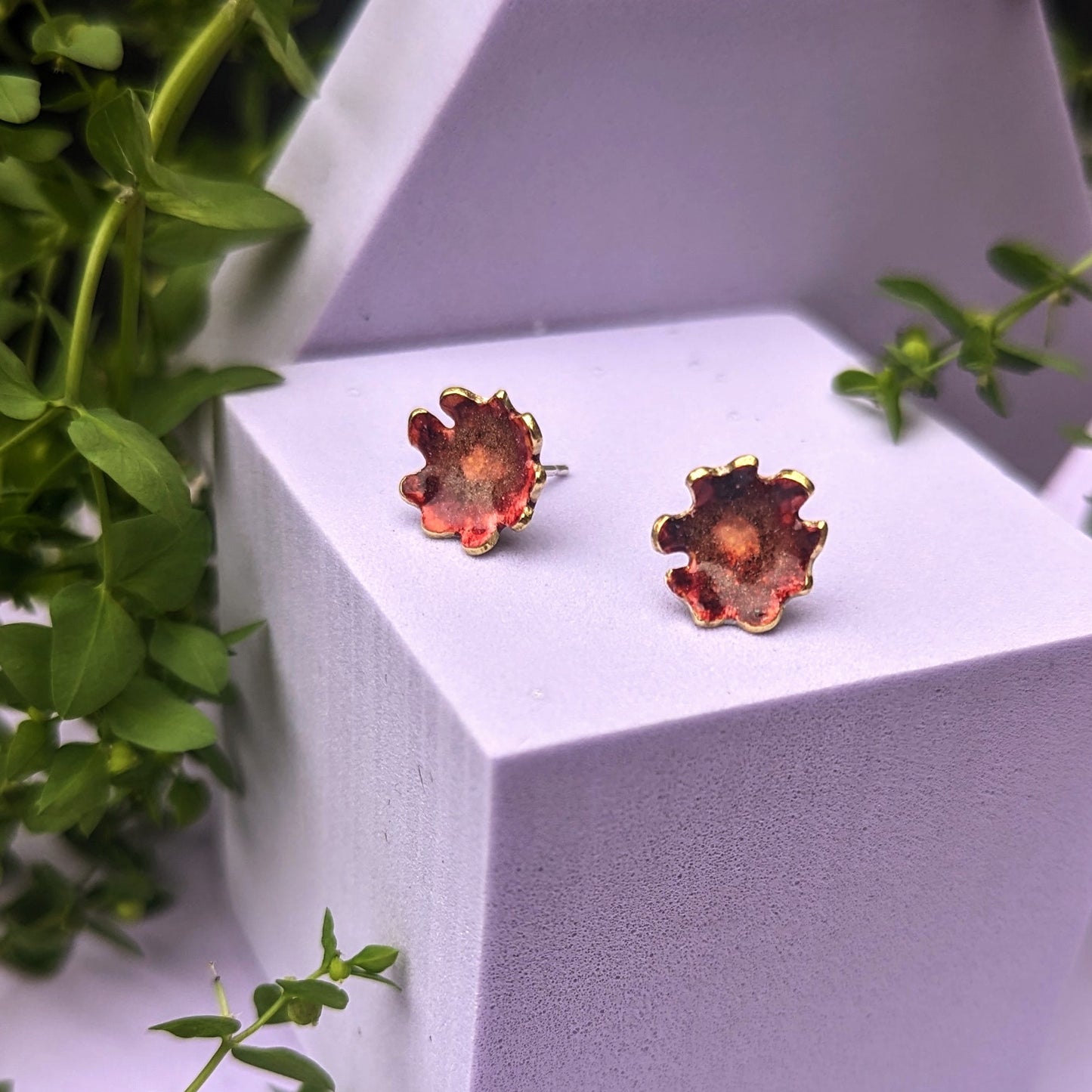 'Theia's Garden' Red Stud Earrings