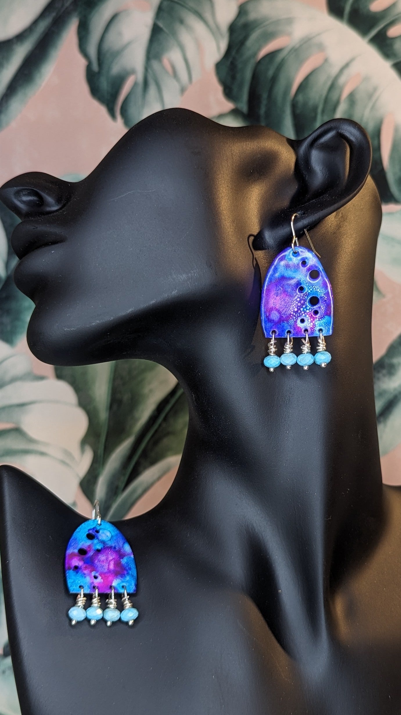 'Royal Harmony' Enamel Earrings with Turquoise Beads and Sterling Silver Earring Hooks.