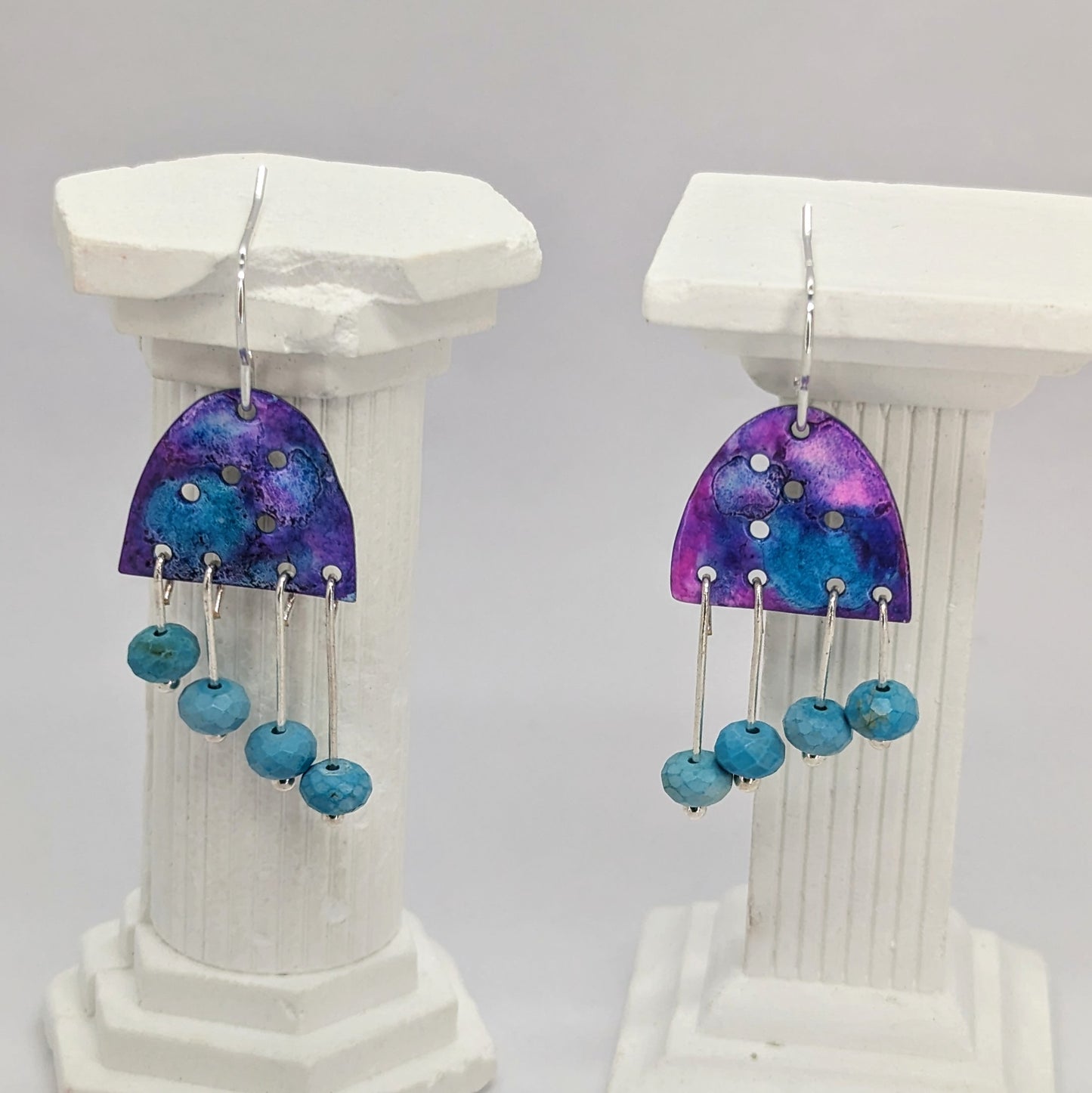 'Royal Harmony' Enamel Earrings with Turquoise Beads and Sterling Silver Earring Hooks.