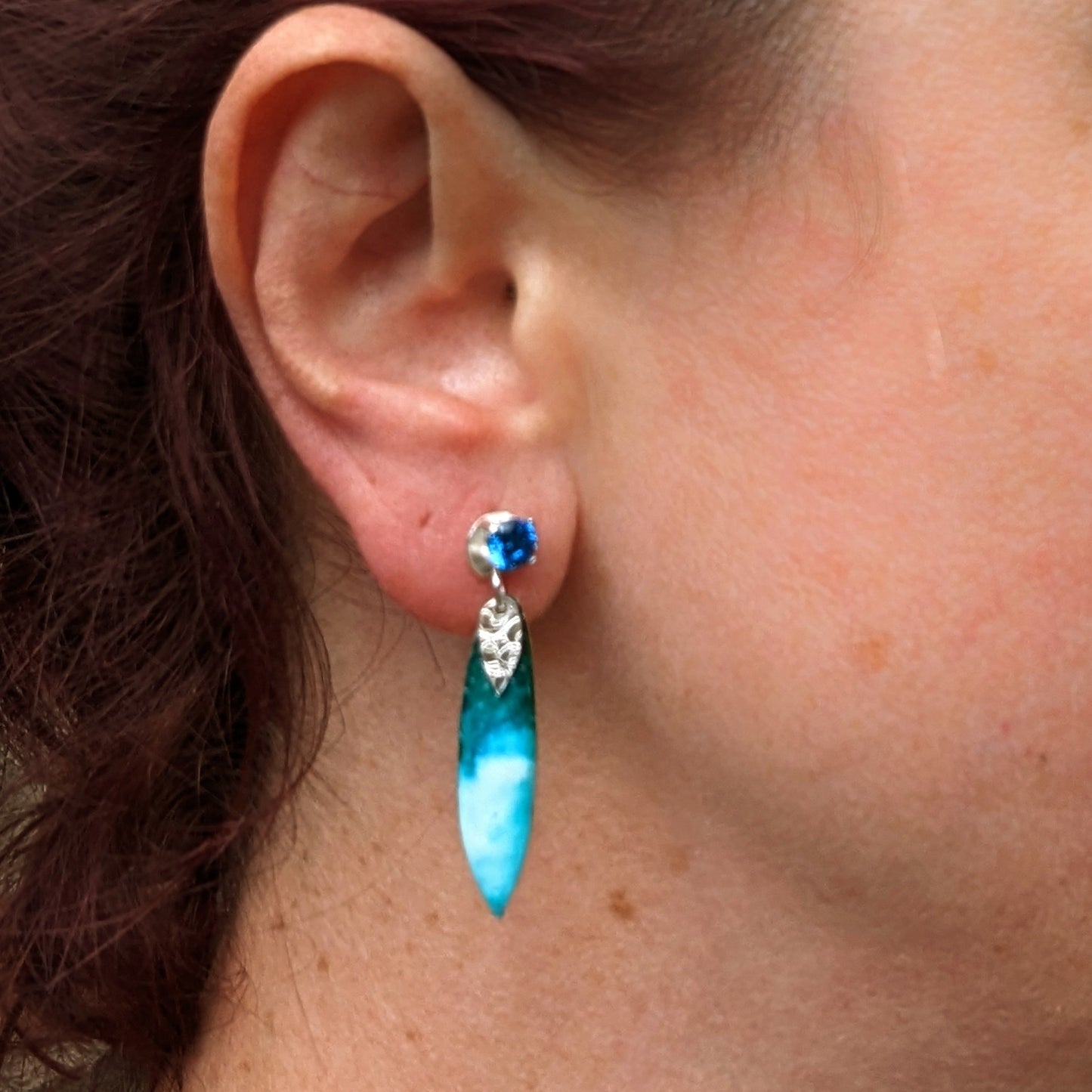 Ocean Blue Earrings with Blue Cubic Zirconia 