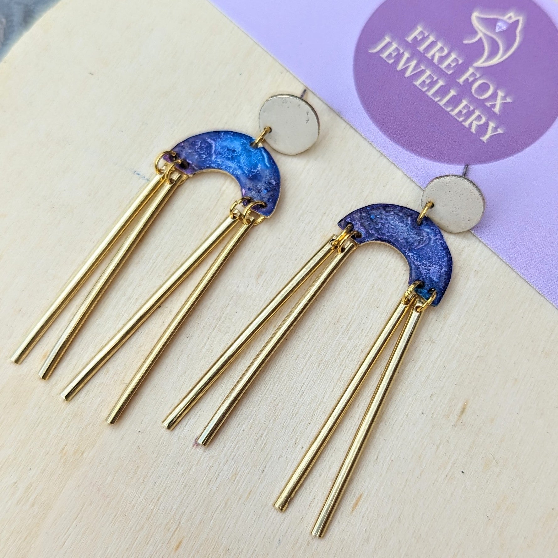 Purple and Blue Abstract Dangle Earrings.