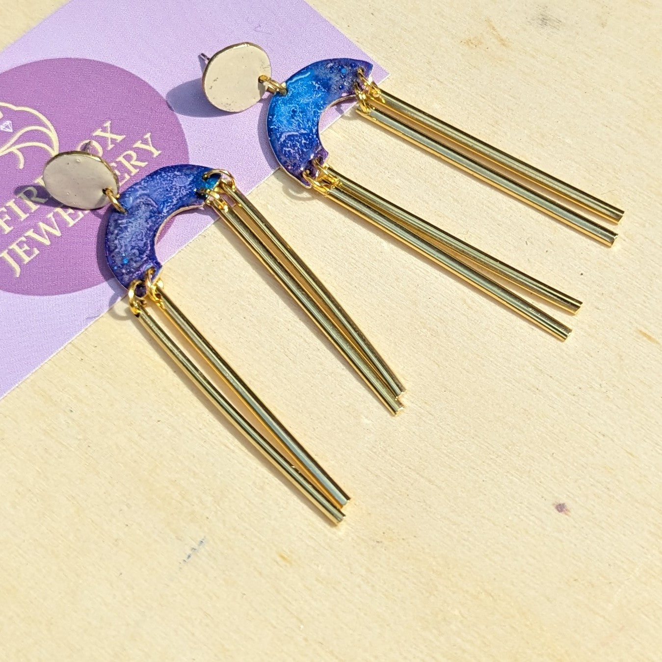 Purple and Blue Abstract Dangle Earrings.