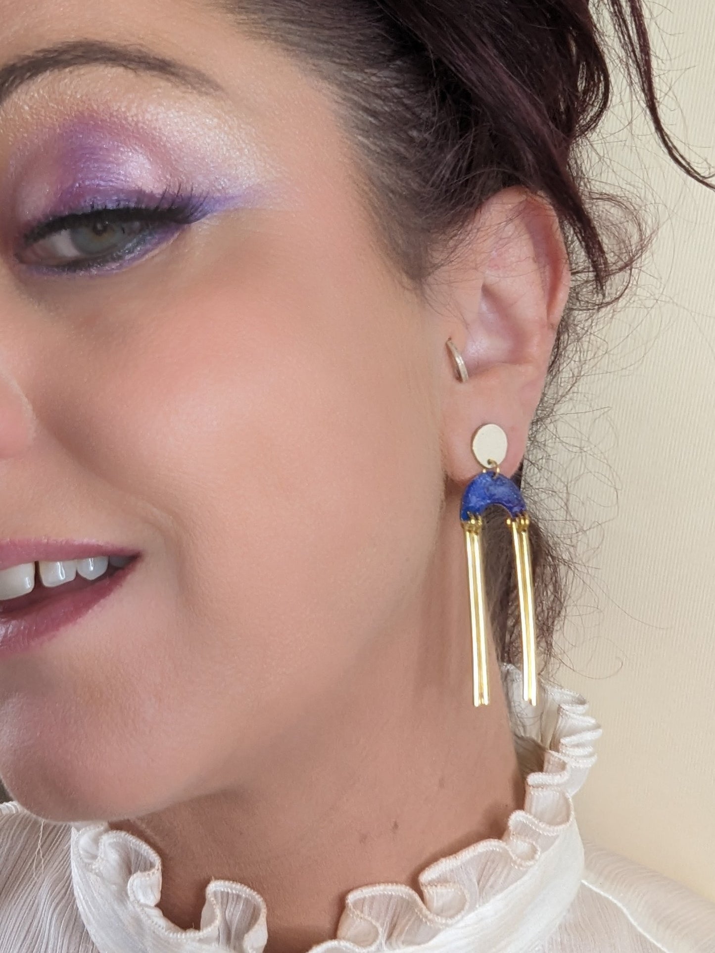 Purple and Blue Abstract Dangle Earrings.