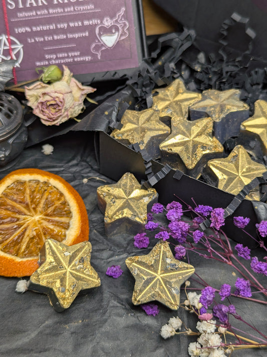 Dark Star Rising Wax Melts Confidence Boosting Infused with Crystals and Botanicals Fragrance Inspired By La Vie Est Belle Gold Star Design