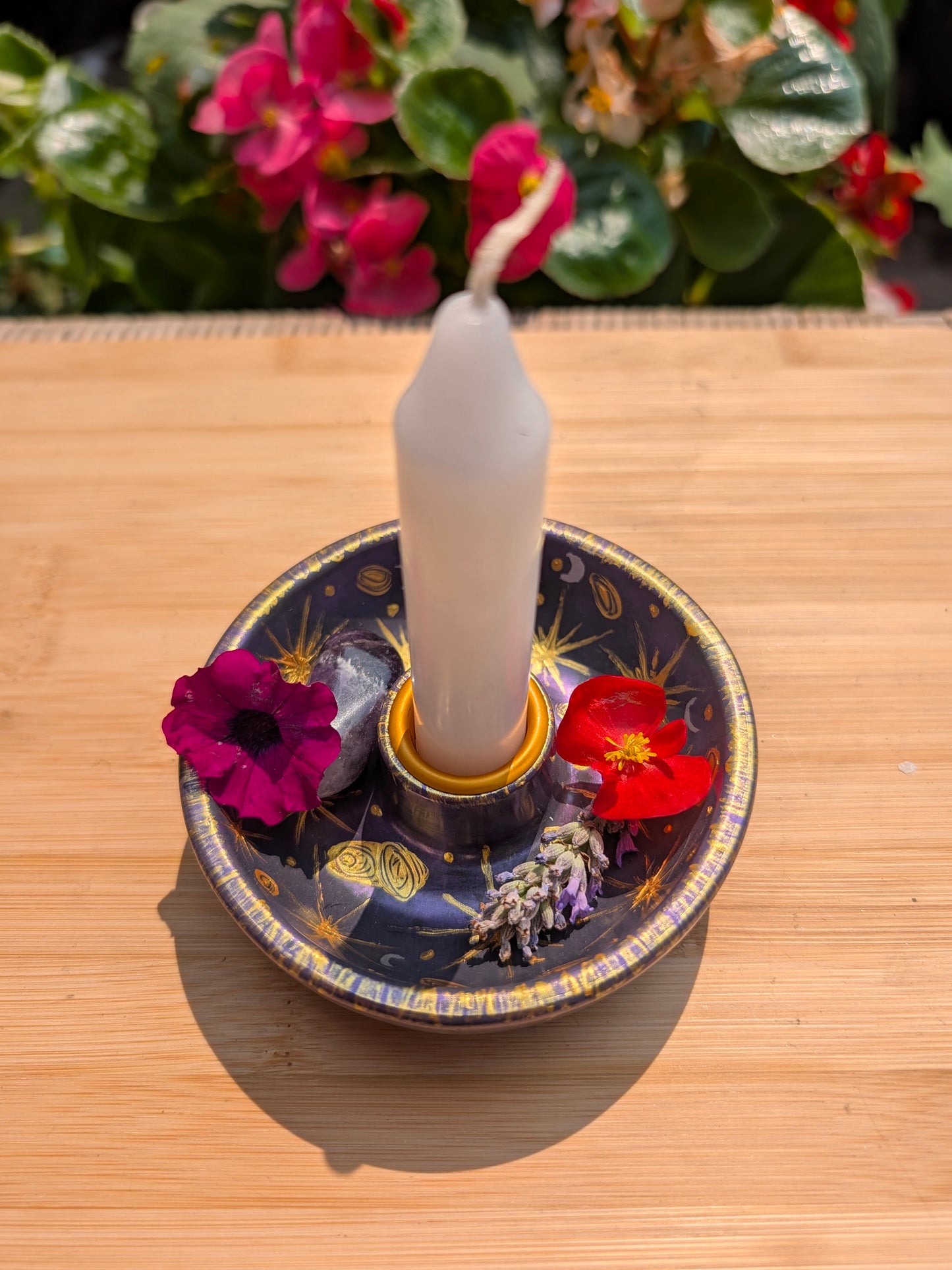 Celestial Handcrafted Ritual Candle Bowls with Gold Accents Unique Design for Spiritual Practices Hand Painted Cast from Jesmonite