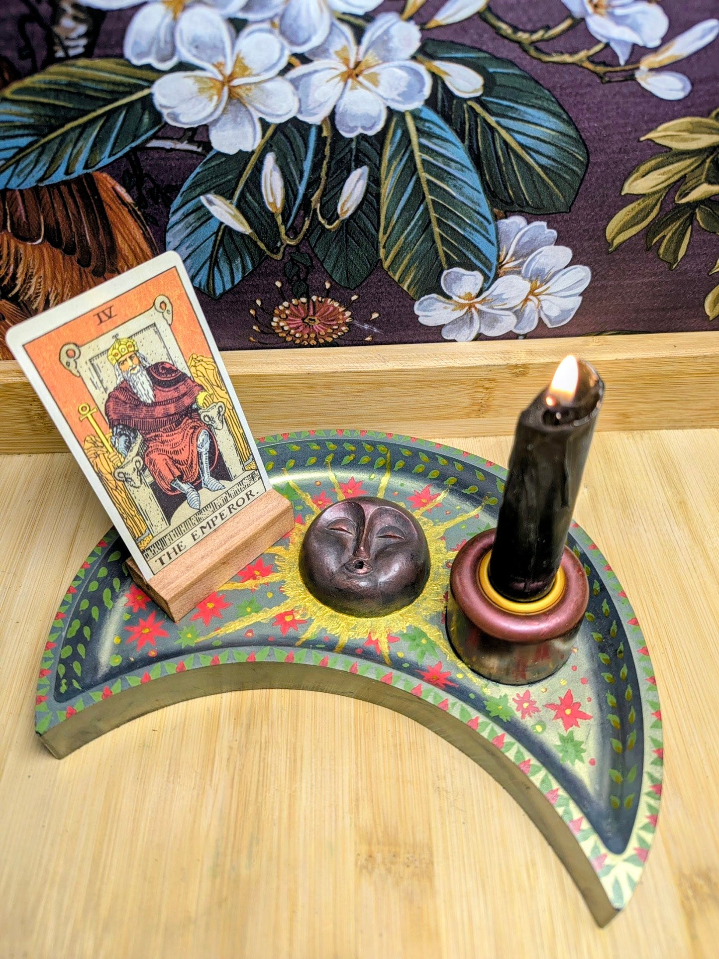 Moon Altar Tray – Handcrafted Celestial Altar Piece, Tarot Card, Candle and Incense Holder