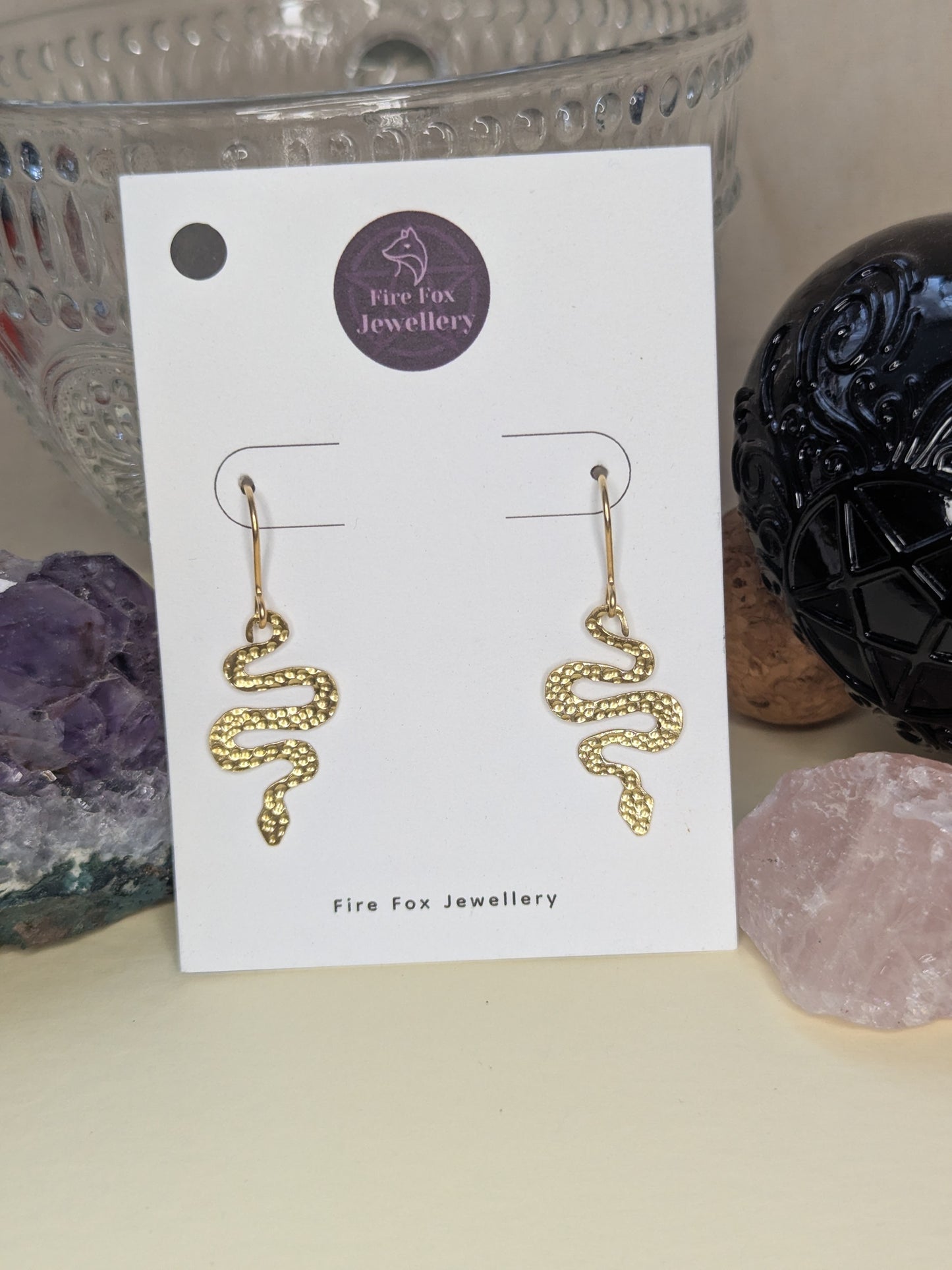 Hammered Brass Snake Earrings: Gothic Boho Serpent Jewellery