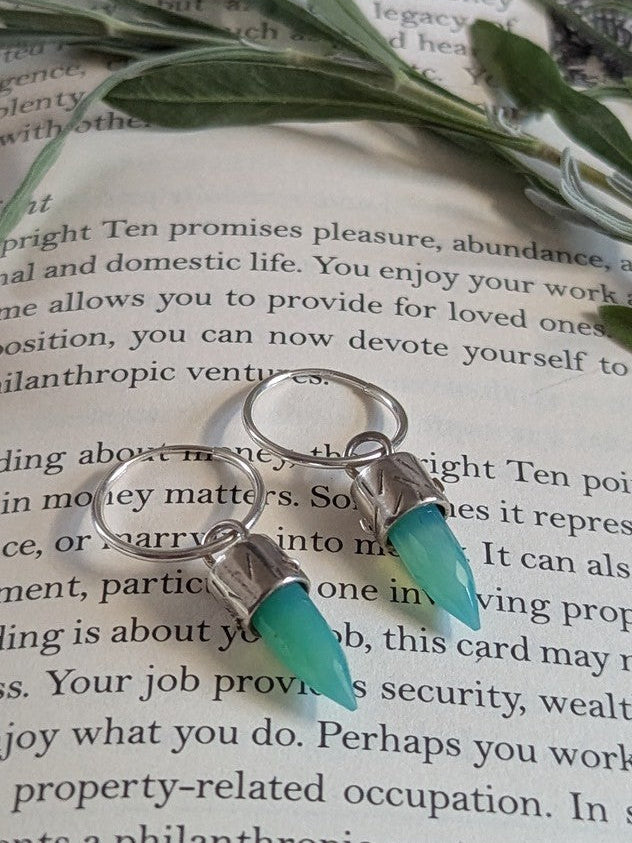 Chrysoprase Bullet Crystal Earrings — Sterling Silver Hoops for Heart-Centered Strength