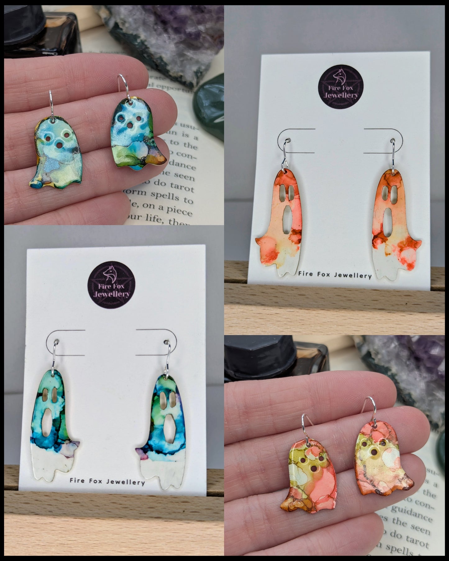 Enamel Ghost Earrings: Handmade Sterling Silver Hooks, Gothic Jewellery