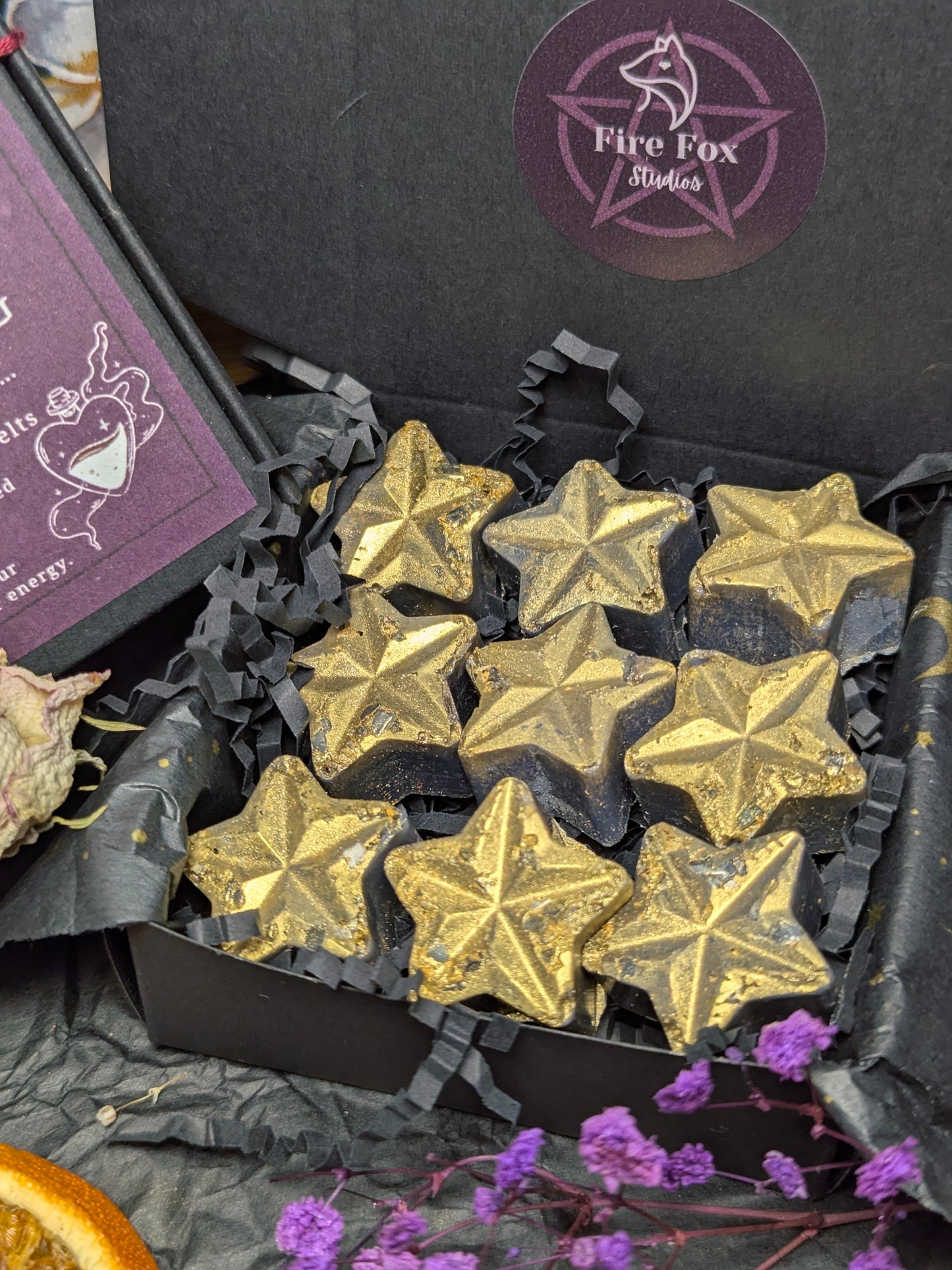 Dark Star Rising Wax Melts Confidence Boosting Infused with Crystals and Botanicals Fragrance Inspired By La Vie Est Belle Gold Star Design