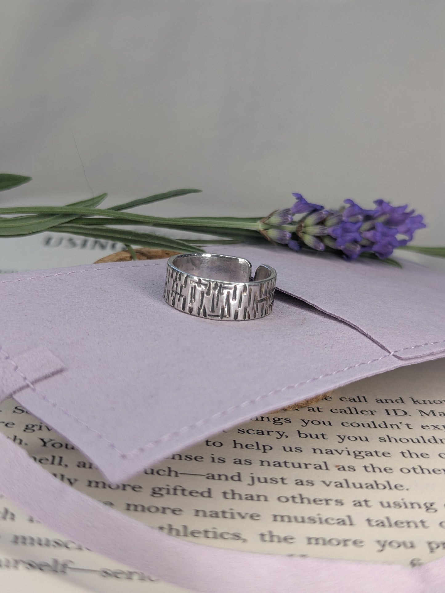 Hammered Texture Chunky 925 Silver Ring. Adjustable UK size N to R