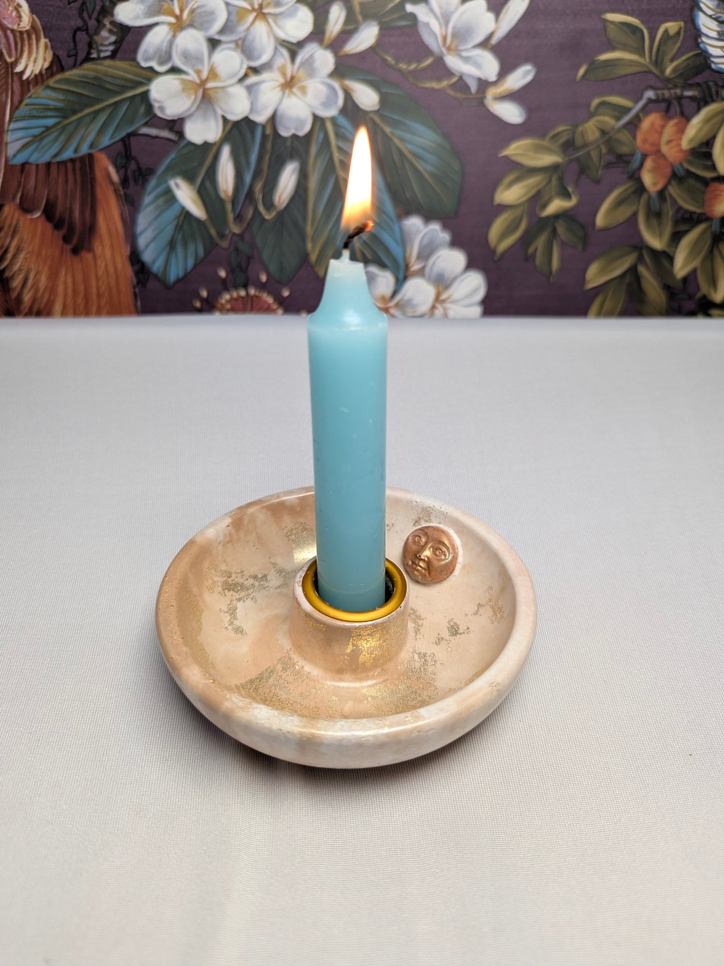 The Dusky Luna Collection Ritual Handmade Candle Holder Bowls in Pink Apricot and Gold with Scallop Designs