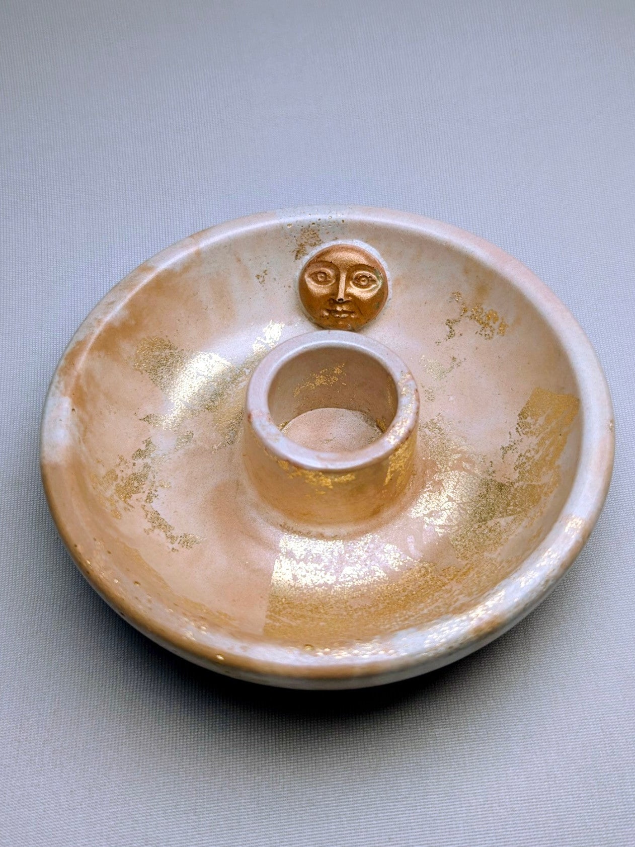 The Dusky Luna Collection Ritual Handmade Candle Holder Bowls in Pink Apricot and Gold with Scallop Designs
