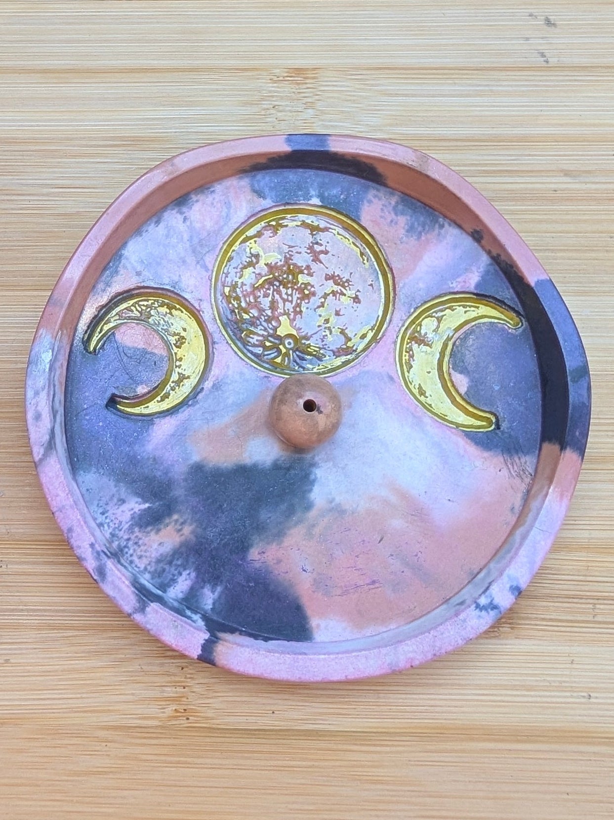 The Dusky Luna Collection Ritual Handmade Candle Holder Bowls in Pink Apricot and Gold with Scallop Designs