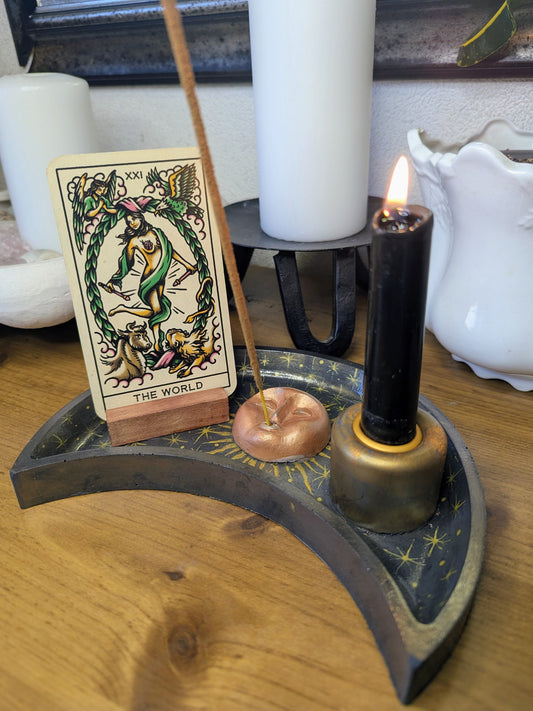 Moon Altar Tray – Handcrafted Celestial Altar Piece, Tarot Card, Candle and Incense Holder