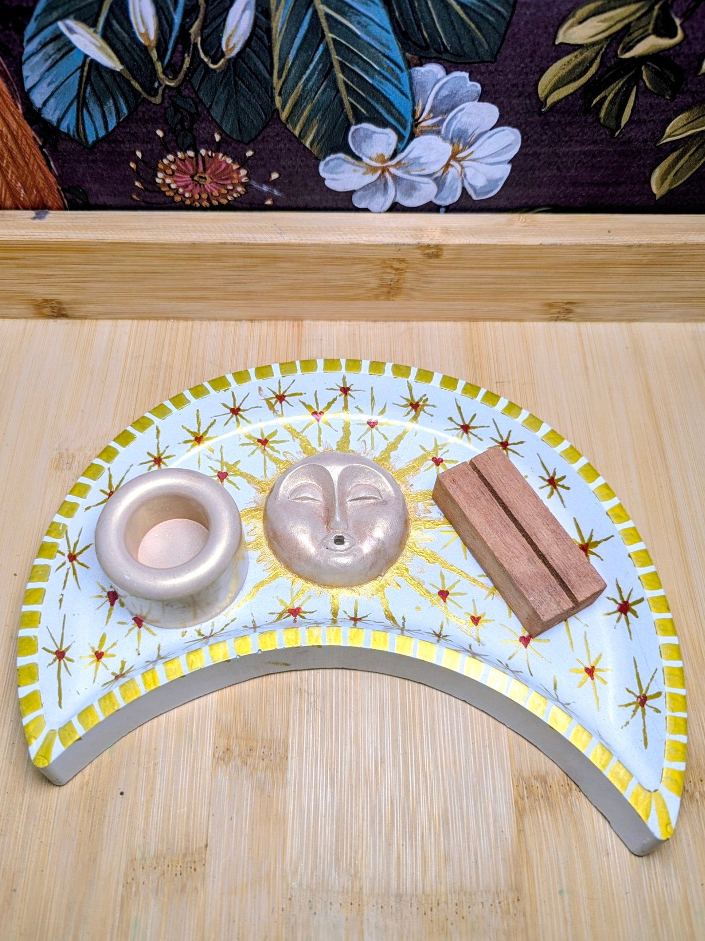 Moon Altar Tray – Handcrafted Celestial Altar Piece, Tarot Card, Candle and Incense Holder