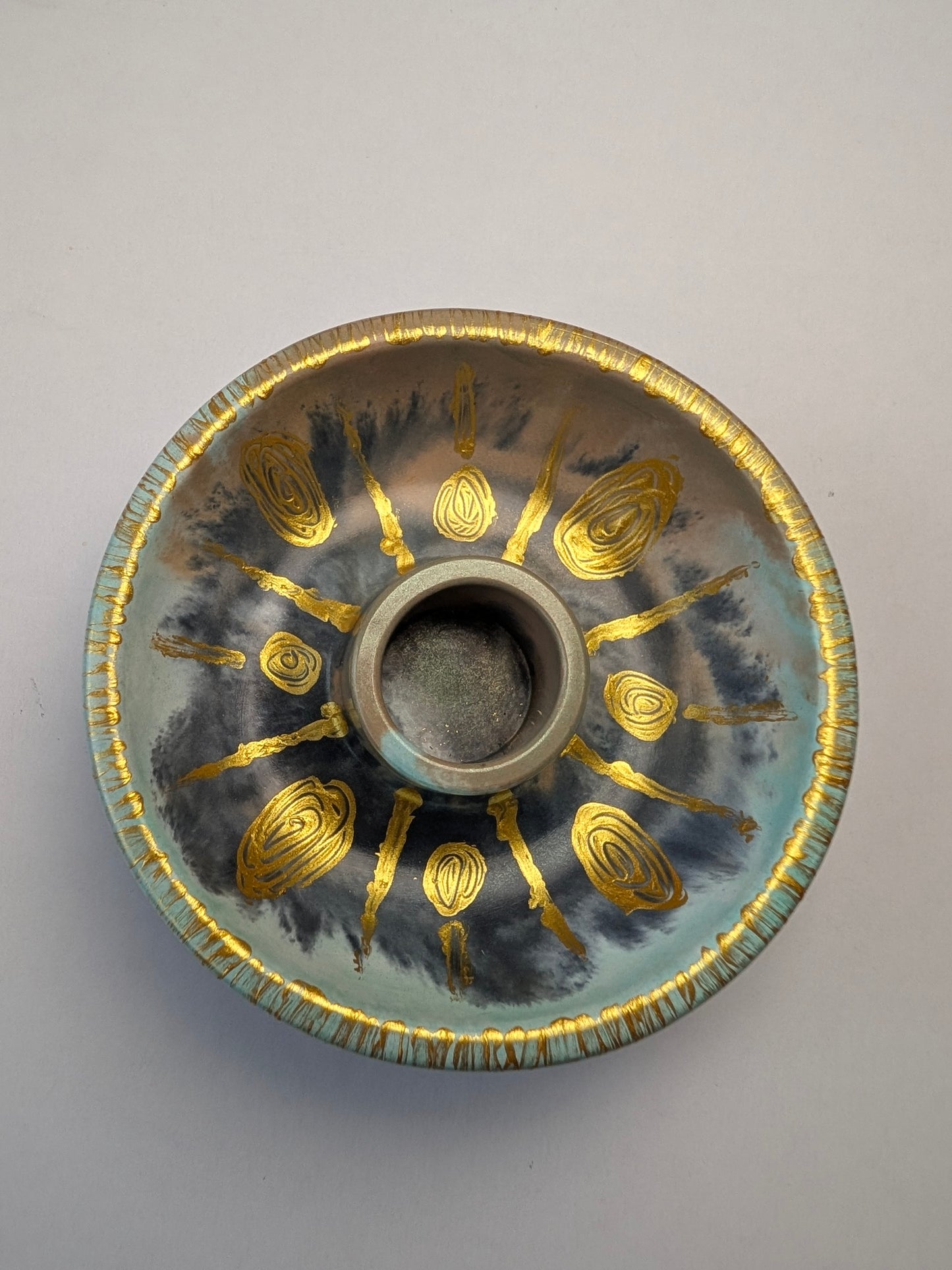 Celestial Handcrafted Ritual Candle Bowls with Gold Accents Unique Design for Spiritual Practices Hand Painted Cast from Jesmonite