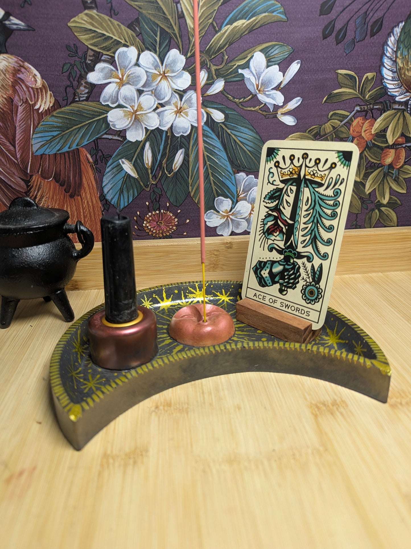 Moon Altar Tray – Handcrafted Celestial Altar Piece, Tarot Card, Candle and Incense Holder