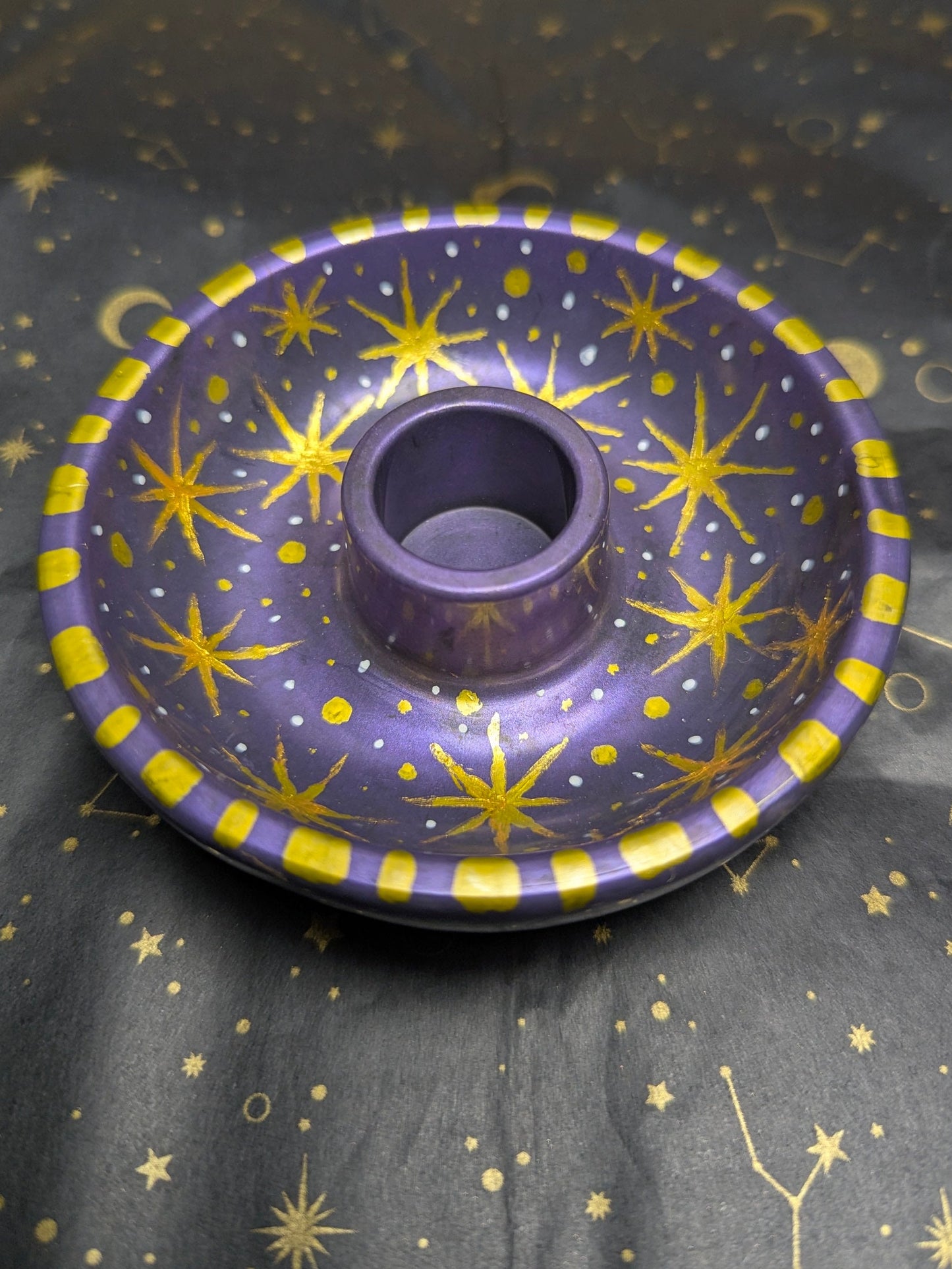 Celestial Handcrafted Ritual Candle Bowls with Gold Accents Unique Design for Spiritual Practices Hand Painted Cast from Jesmonite