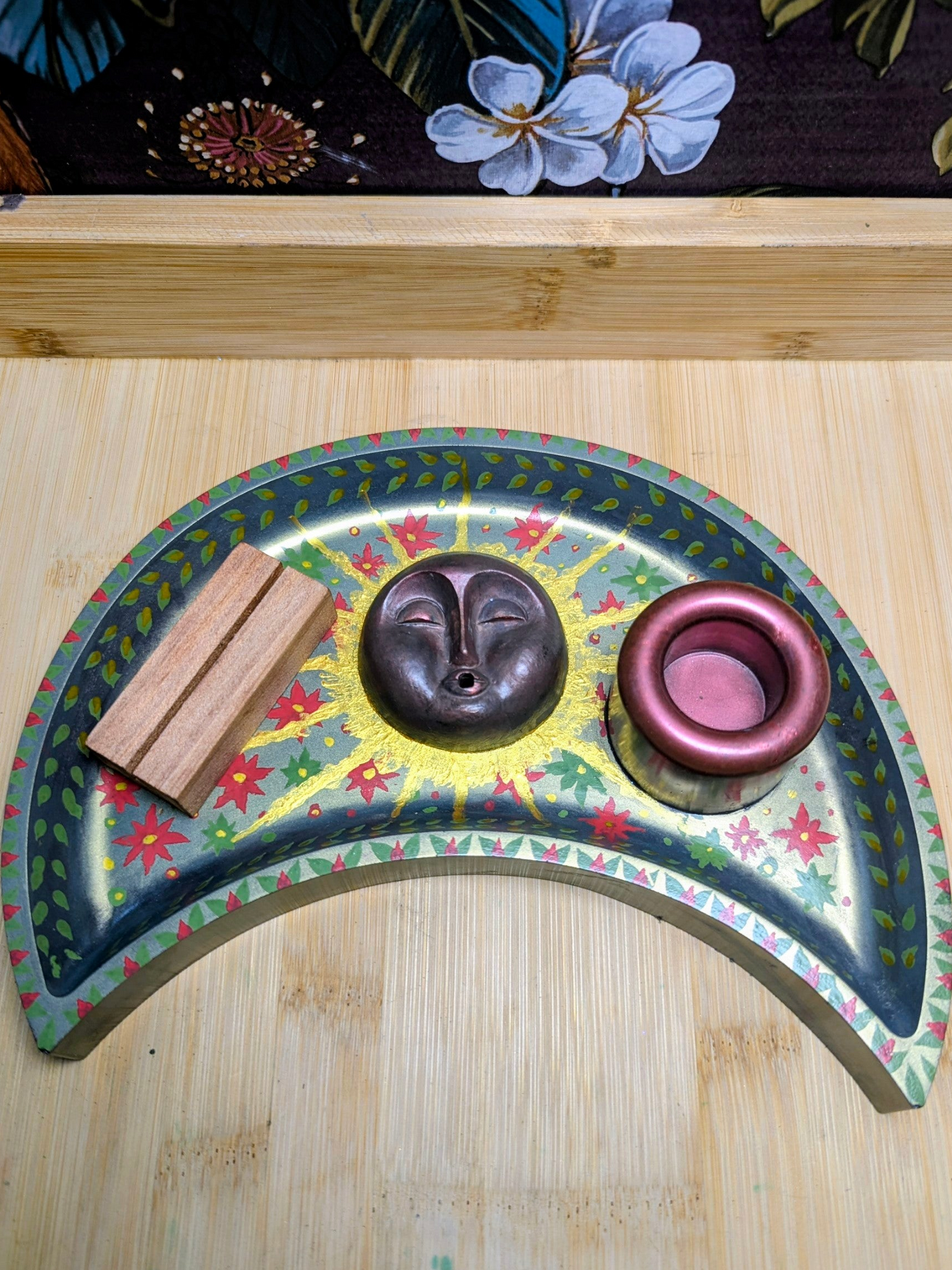 Moon Altar Tray – Handcrafted Celestial Altar Piece, Tarot Card, Candle and Incense Holder