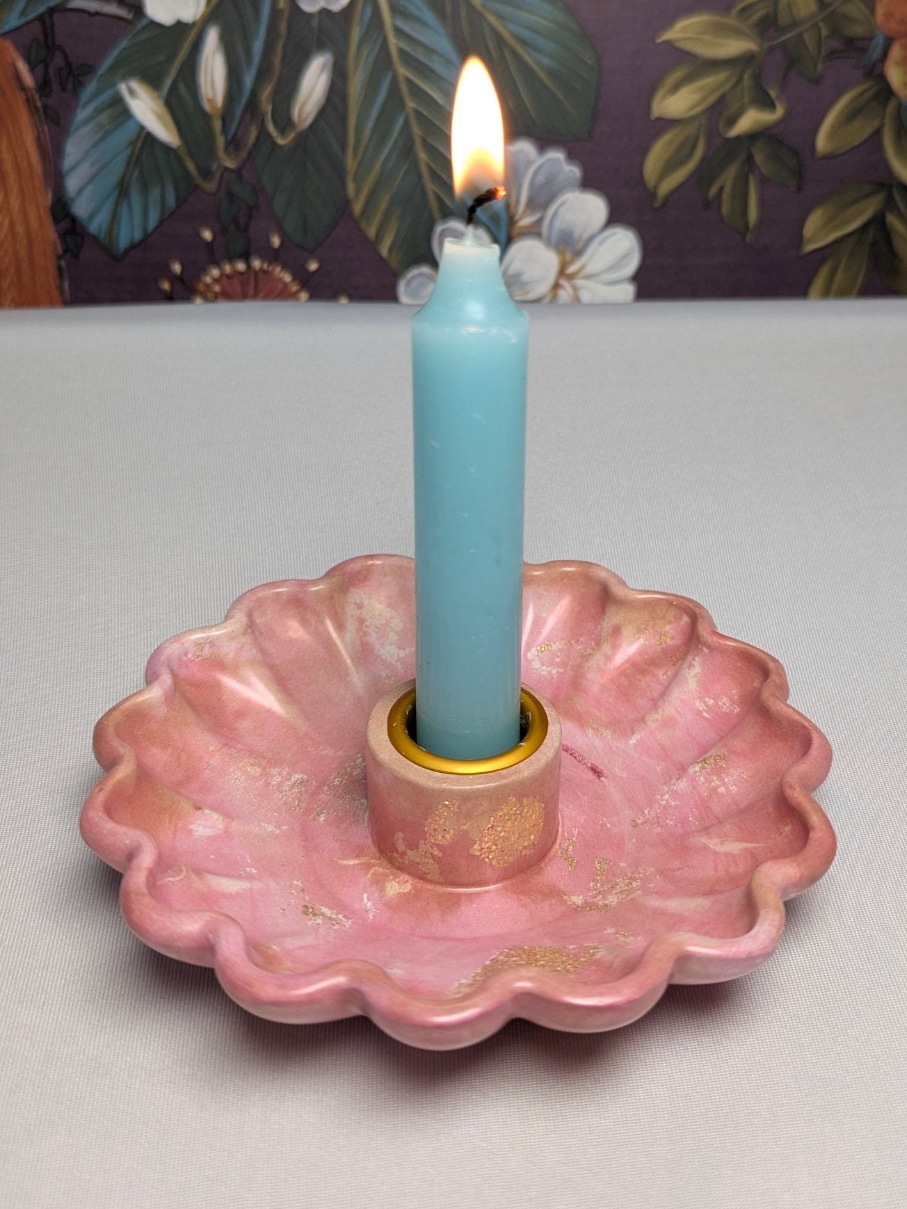 The Dusky Luna Collection Ritual Handmade Candle Holder Bowls in Pink Apricot and Gold with Scallop Designs