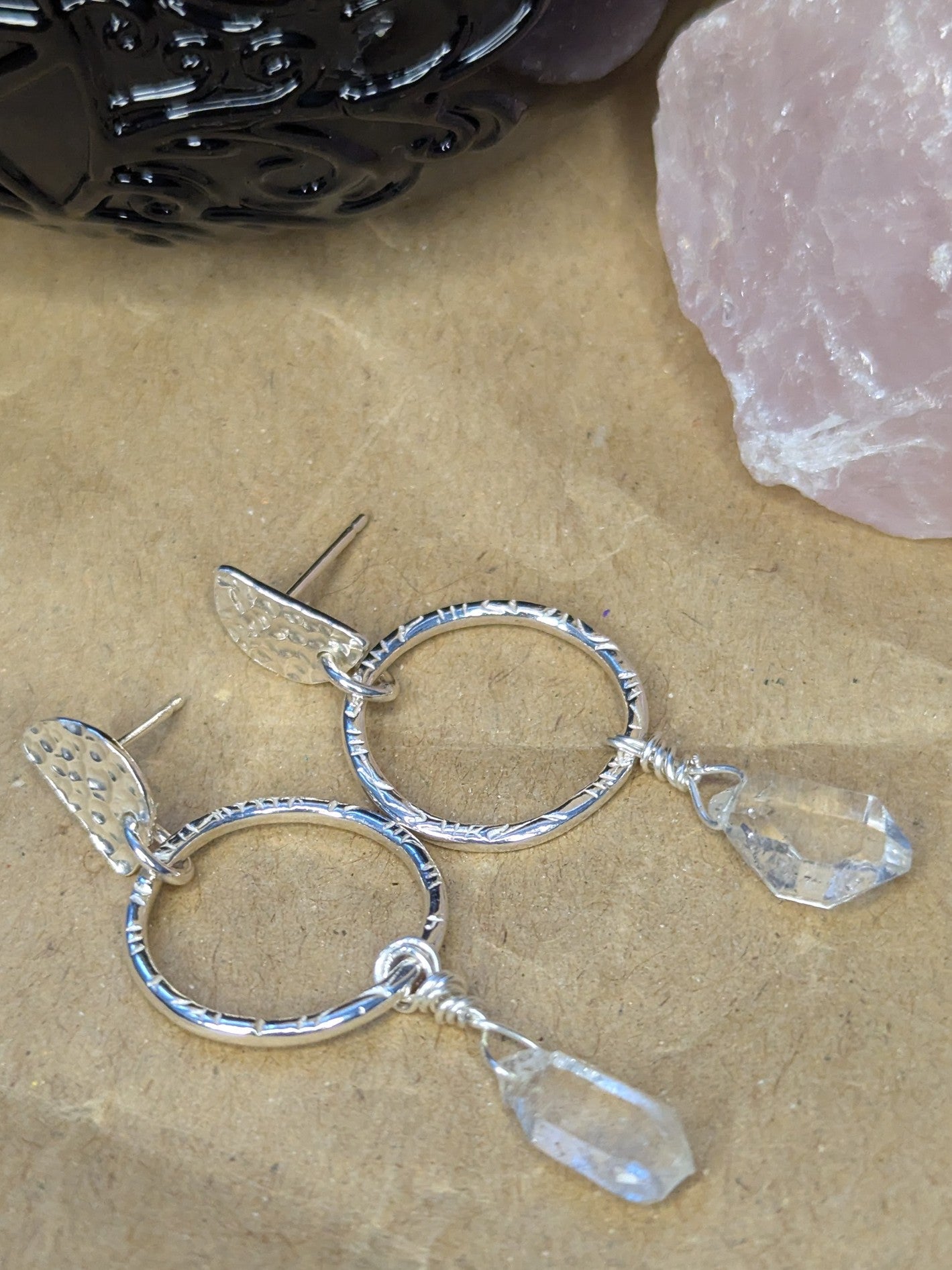 Herkimer Diamond Half Moon Earrings