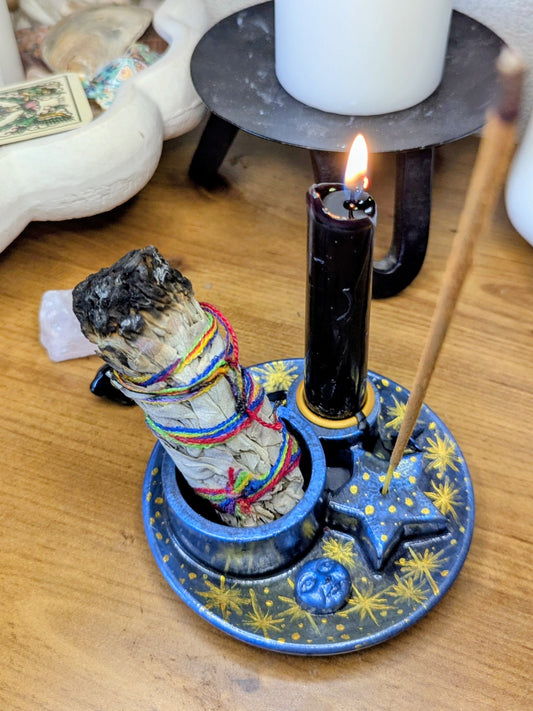 Mini Altar Holder –Handmade Candle and Incense Holder. Smudge/ Crystal Dish. Witchcraft Home Decor.