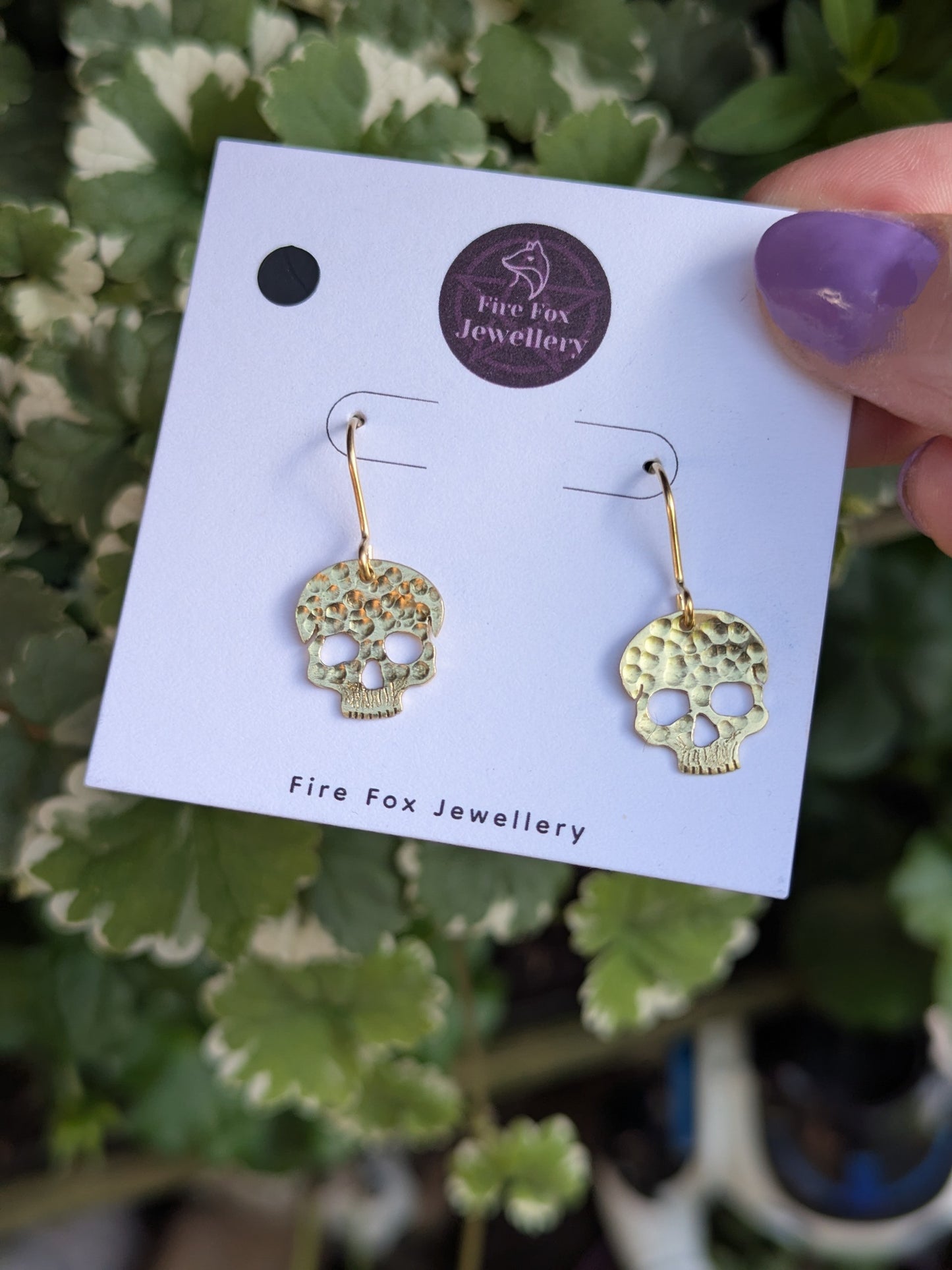 Hammered Brass Skull Earrings: with Gold Plated Hooks