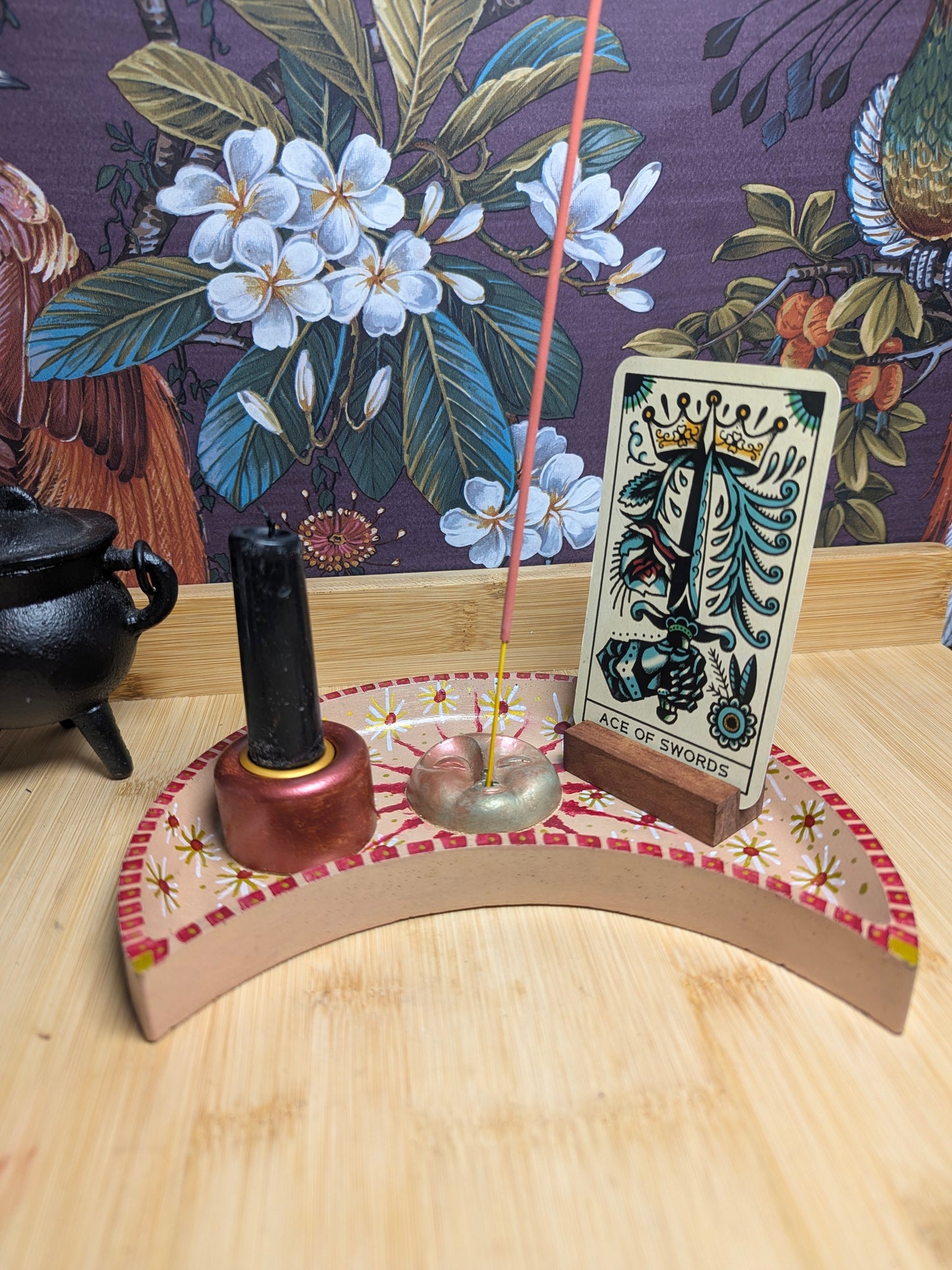 Moon Altar Tray – Handcrafted Celestial Altar Piece, Tarot Card, Candle and Incense Holder