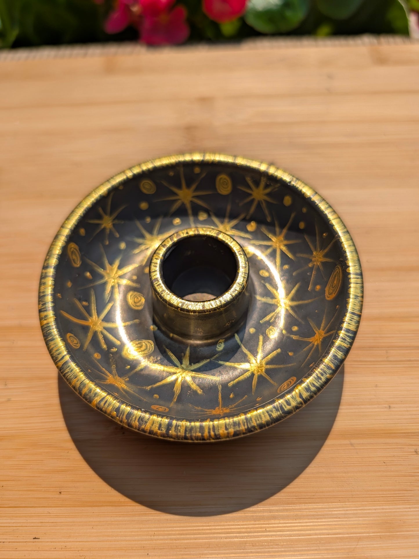 Celestial Handcrafted Ritual Candle Bowls with Gold Accents Unique Design for Spiritual Practices Hand Painted Cast from Jesmonite