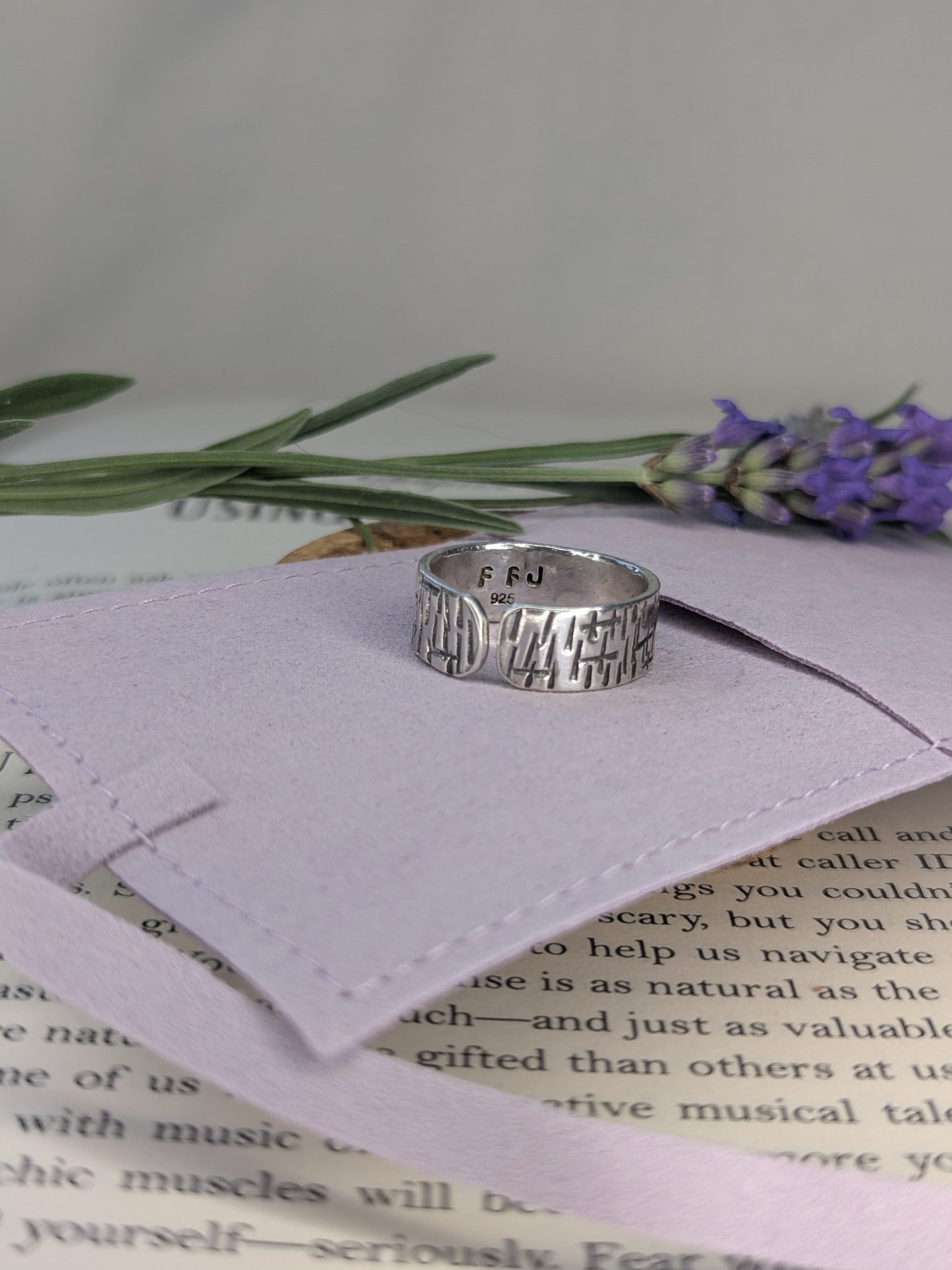 Hammered Texture Chunky 925 Silver Ring. Adjustable UK size N to R