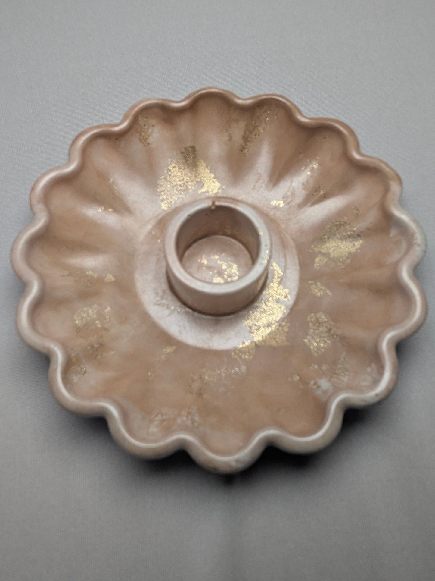 The Dusky Luna Collection Ritual Handmade Candle Holder Bowls in Pink Apricot and Gold with Scallop Designs