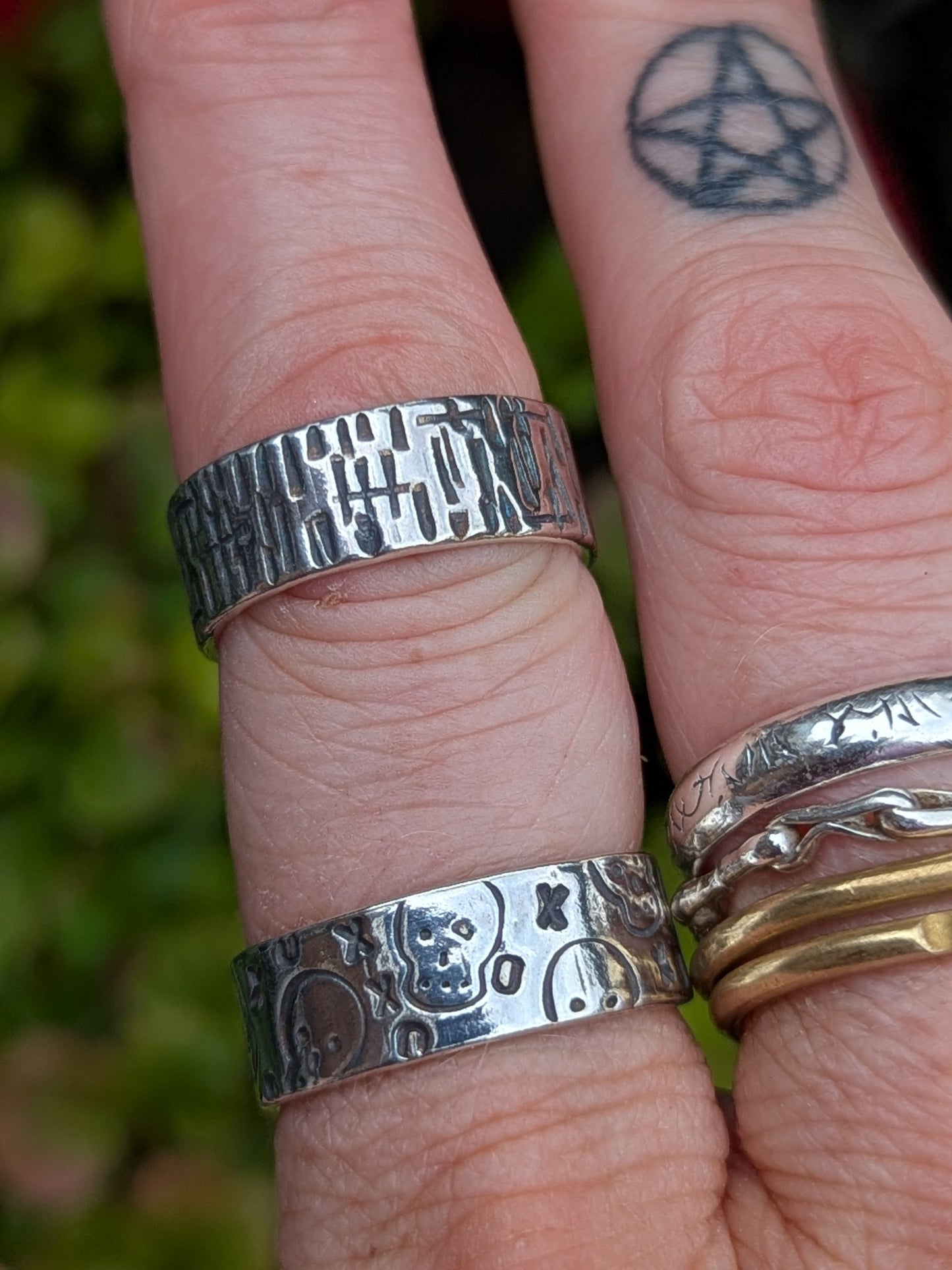 Hammered Texture Chunky 925 Silver Ring. Adjustable UK size N to R