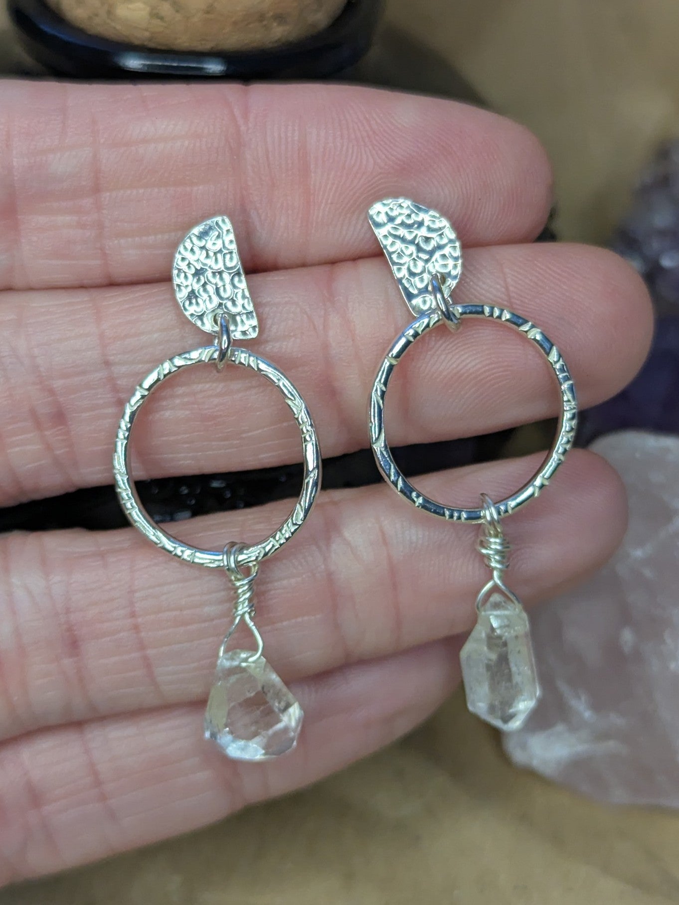 Herkimer Diamond Half Moon Earrings
