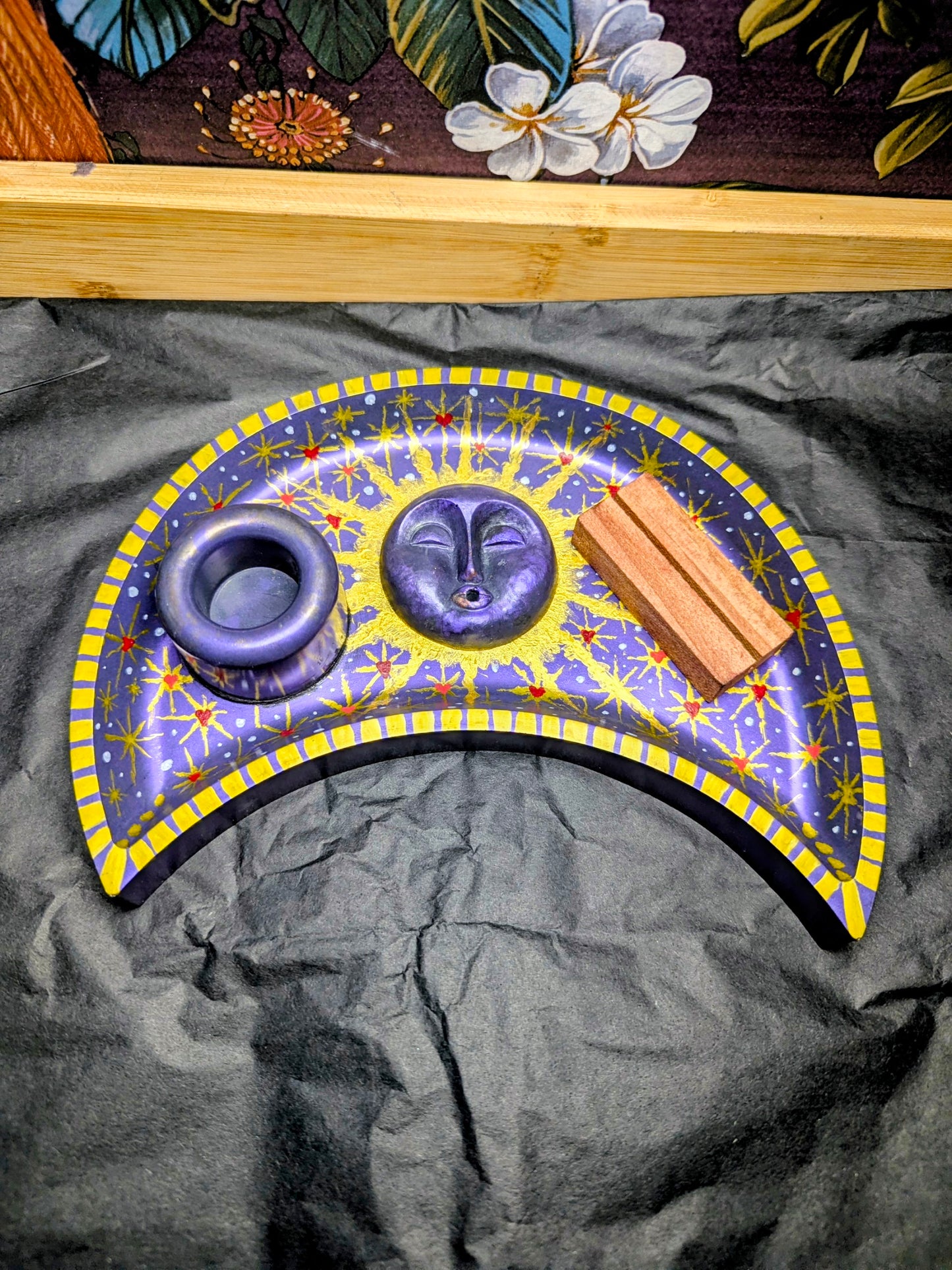 Moon Altar Tray – Handcrafted Celestial Altar Piece, Tarot Card, Candle and Incense Holder