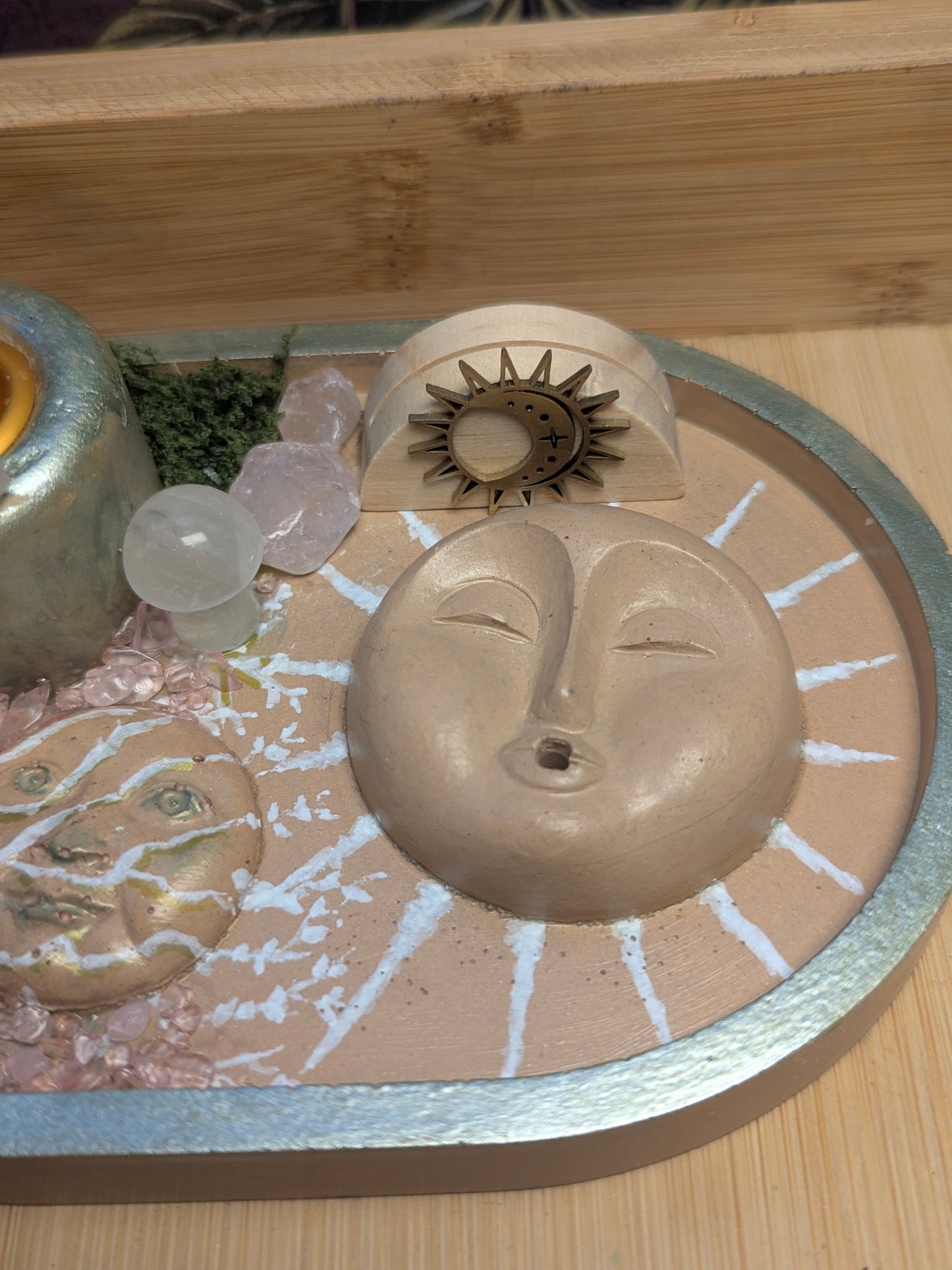 Mini Crystal Altar Tray Set – Incense Holder, Candle Holder, Tarot Stand & Crystals