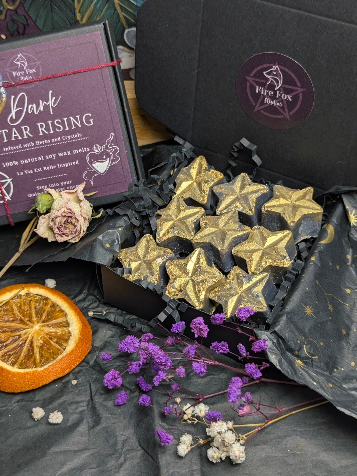 Dark Star Rising Wax Melts Confidence Boosting Infused with Crystals and Botanicals Fragrance Inspired By La Vie Est Belle Gold Star Design