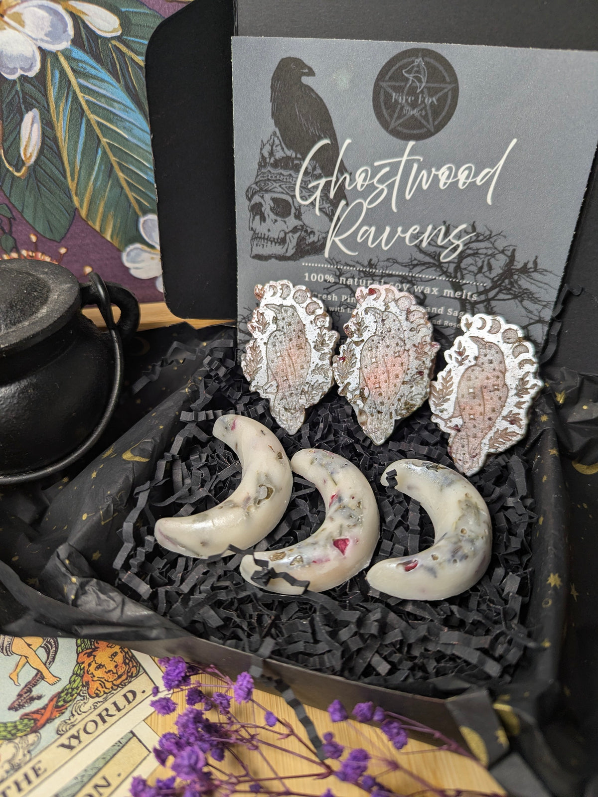Ghostwood Ravens wax melts. Fragranced Pine, Eucalyptus, Sage