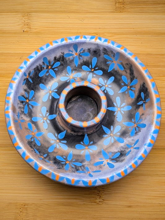 Folk Art Floral Ritual Candle Bowl Holder | Handmade Jesmonite Altar Candle Dish