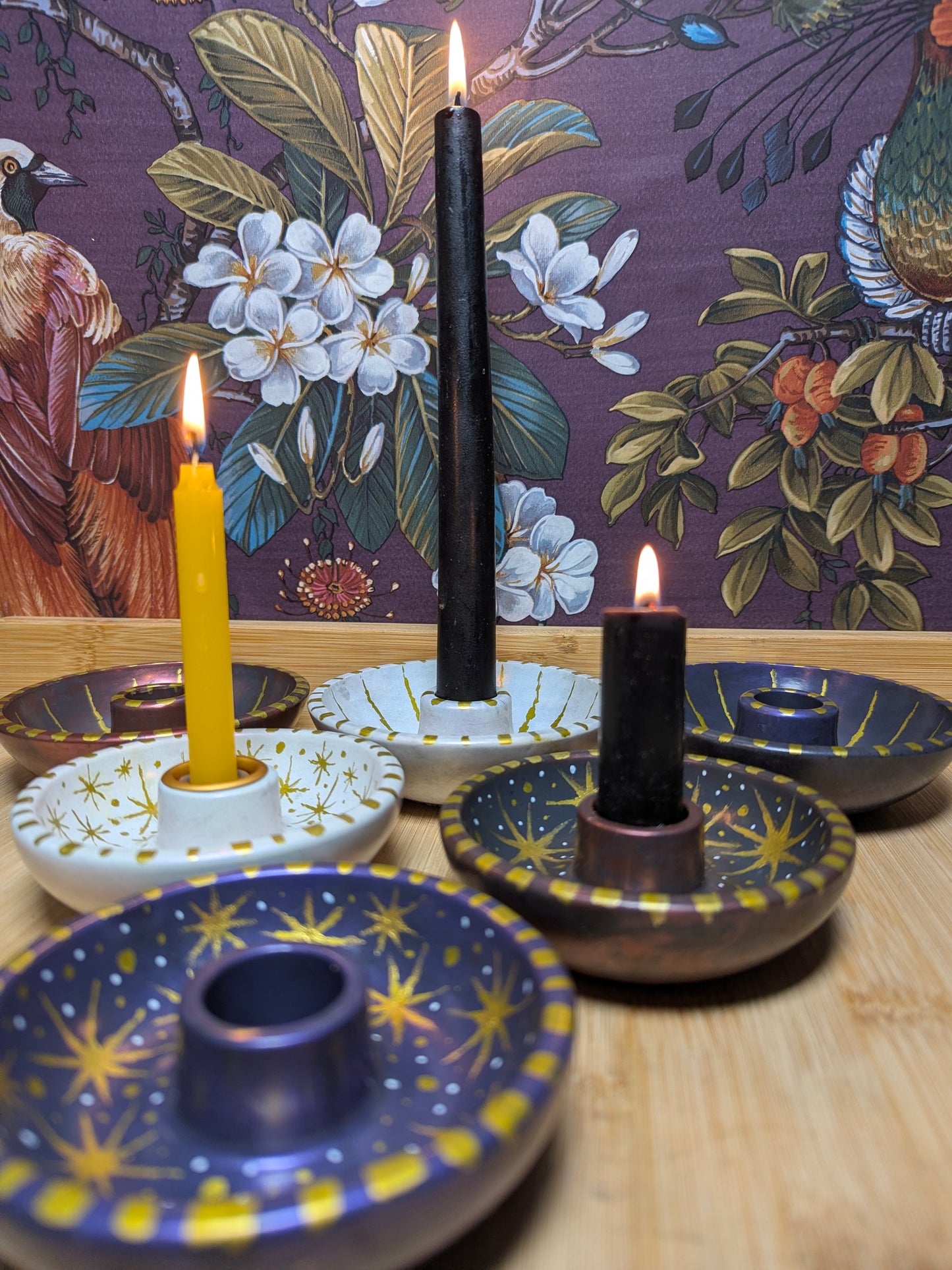 Celestial Handcrafted Ritual Candle Bowls with Gold Accents Unique Design for Spiritual Practices Hand Painted Cast from Jesmonite
