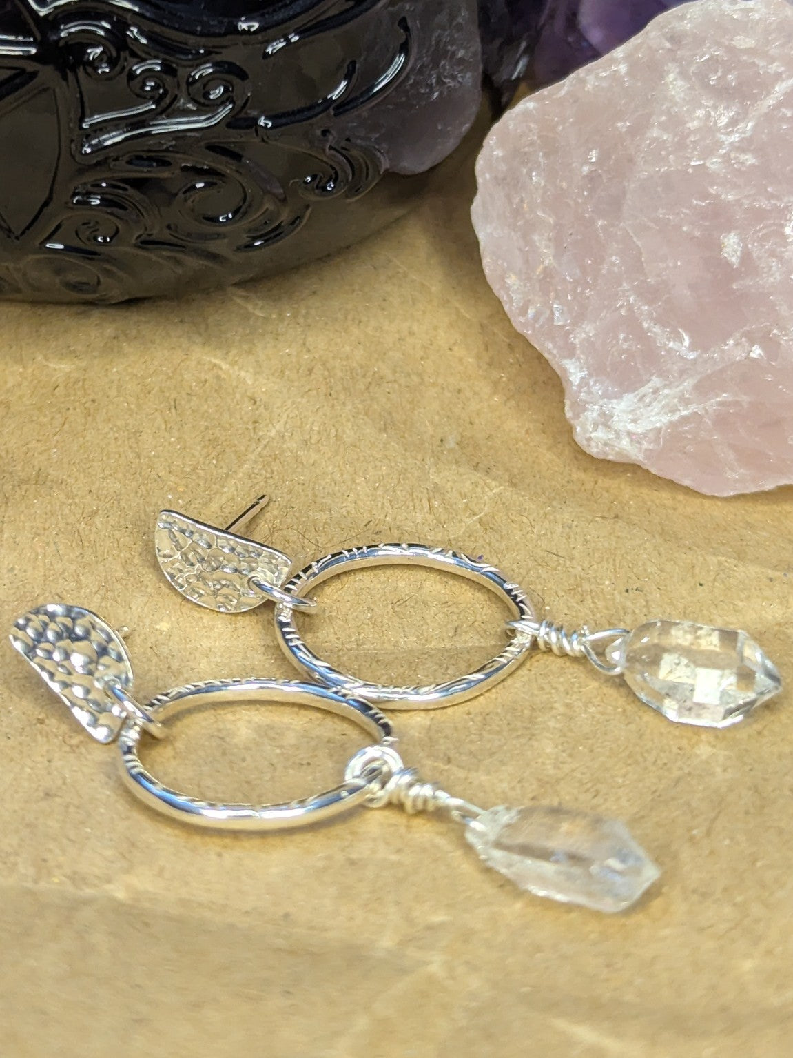 Herkimer Diamond Half Moon Earrings
