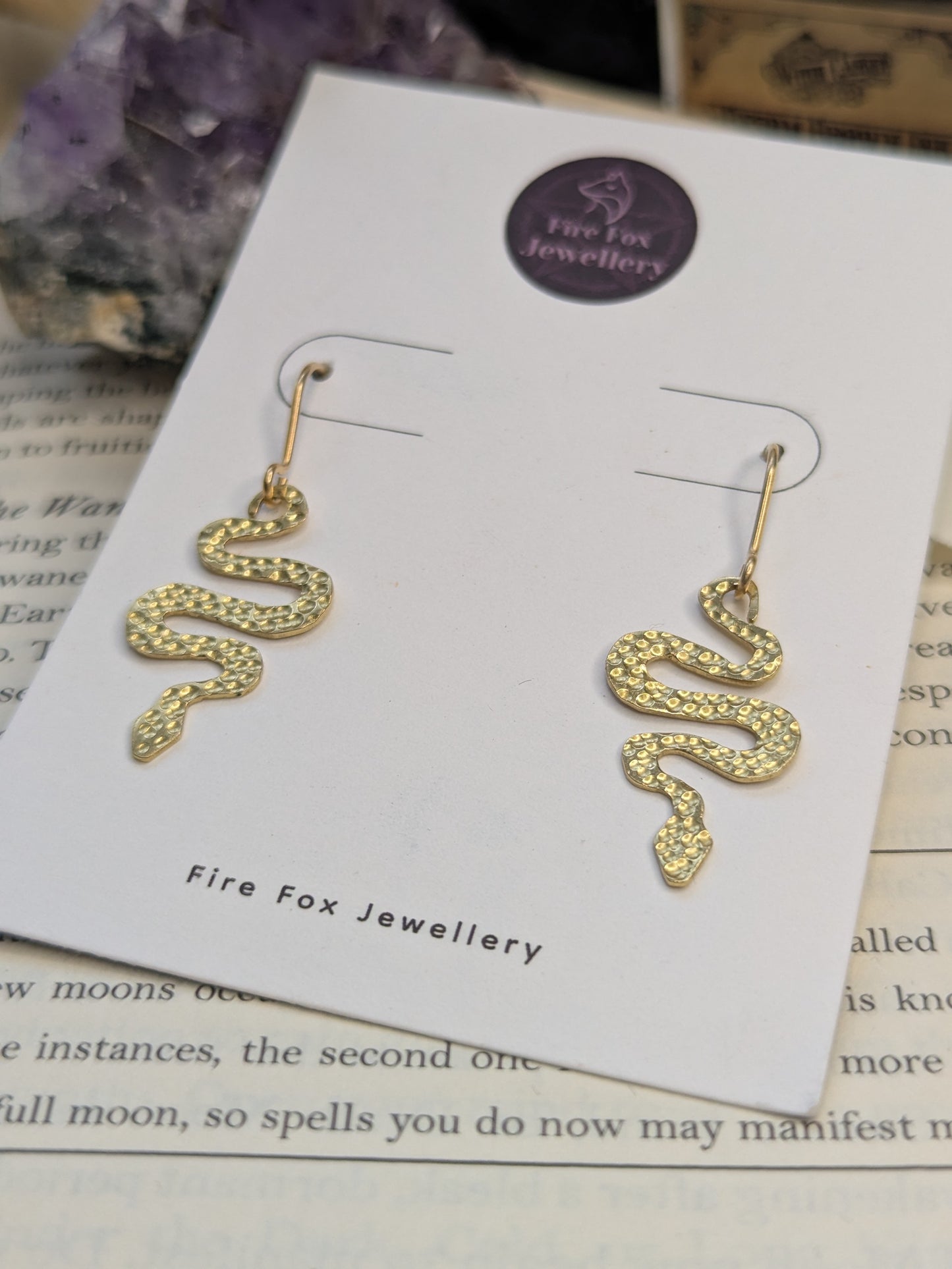 Hammered Brass Snake Earrings: Gothic Boho Serpent Jewellery