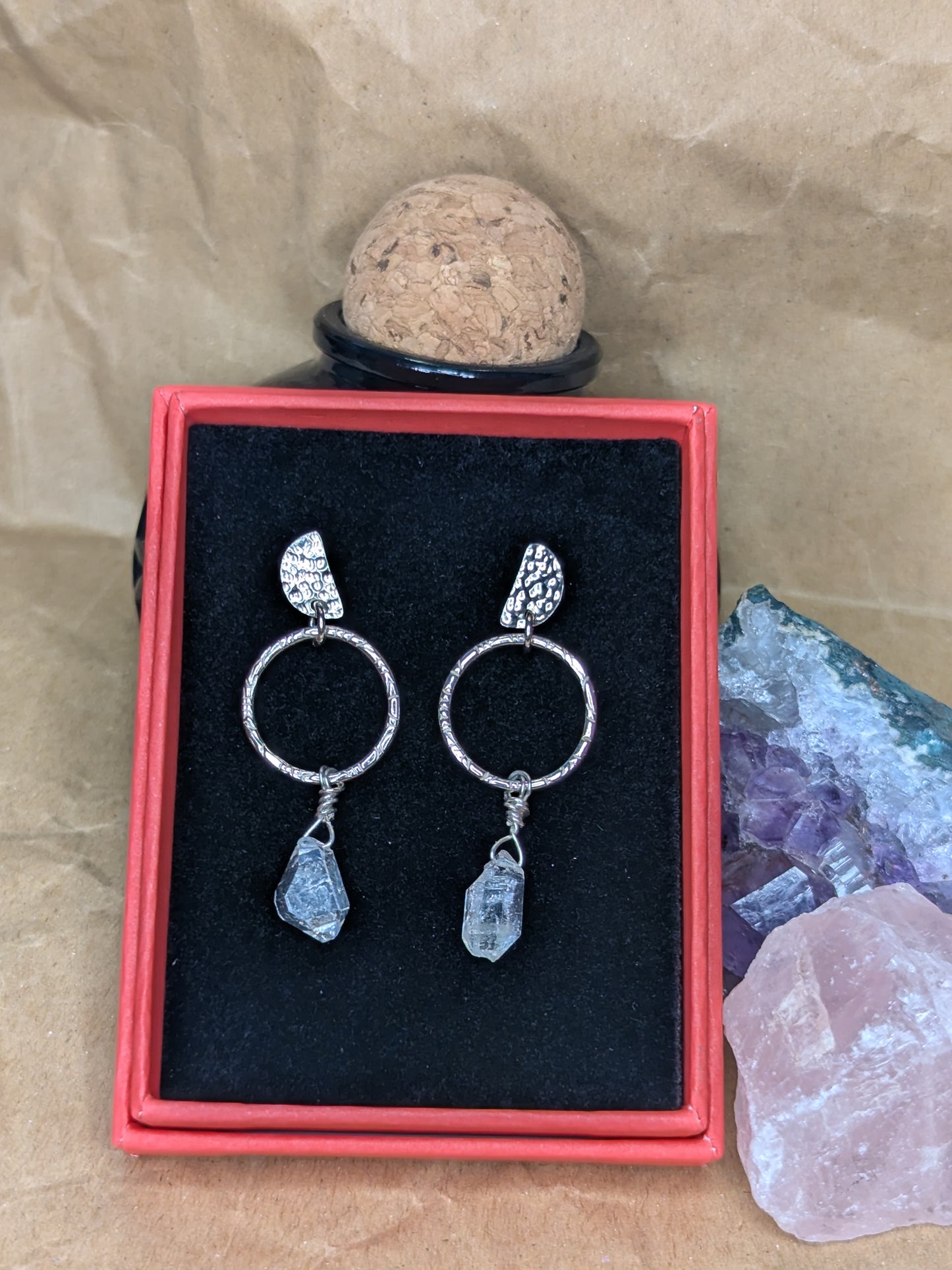 Herkimer Diamond Half Moon Earrings